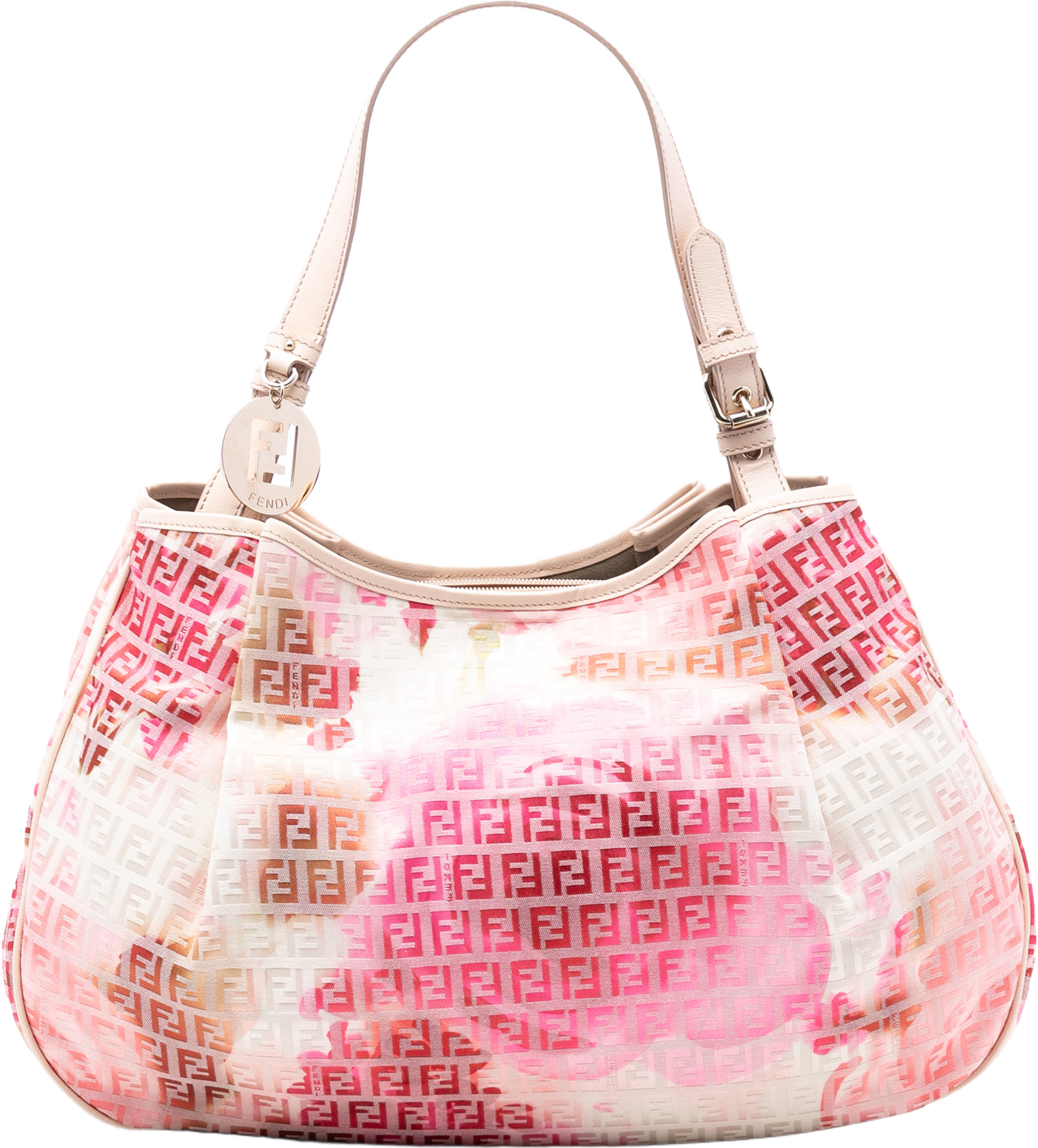 Fendi Zucchino Canvas Floral Tote, från Luxclusif, i färgen beige. Klicka för att öppna bilden i stort format