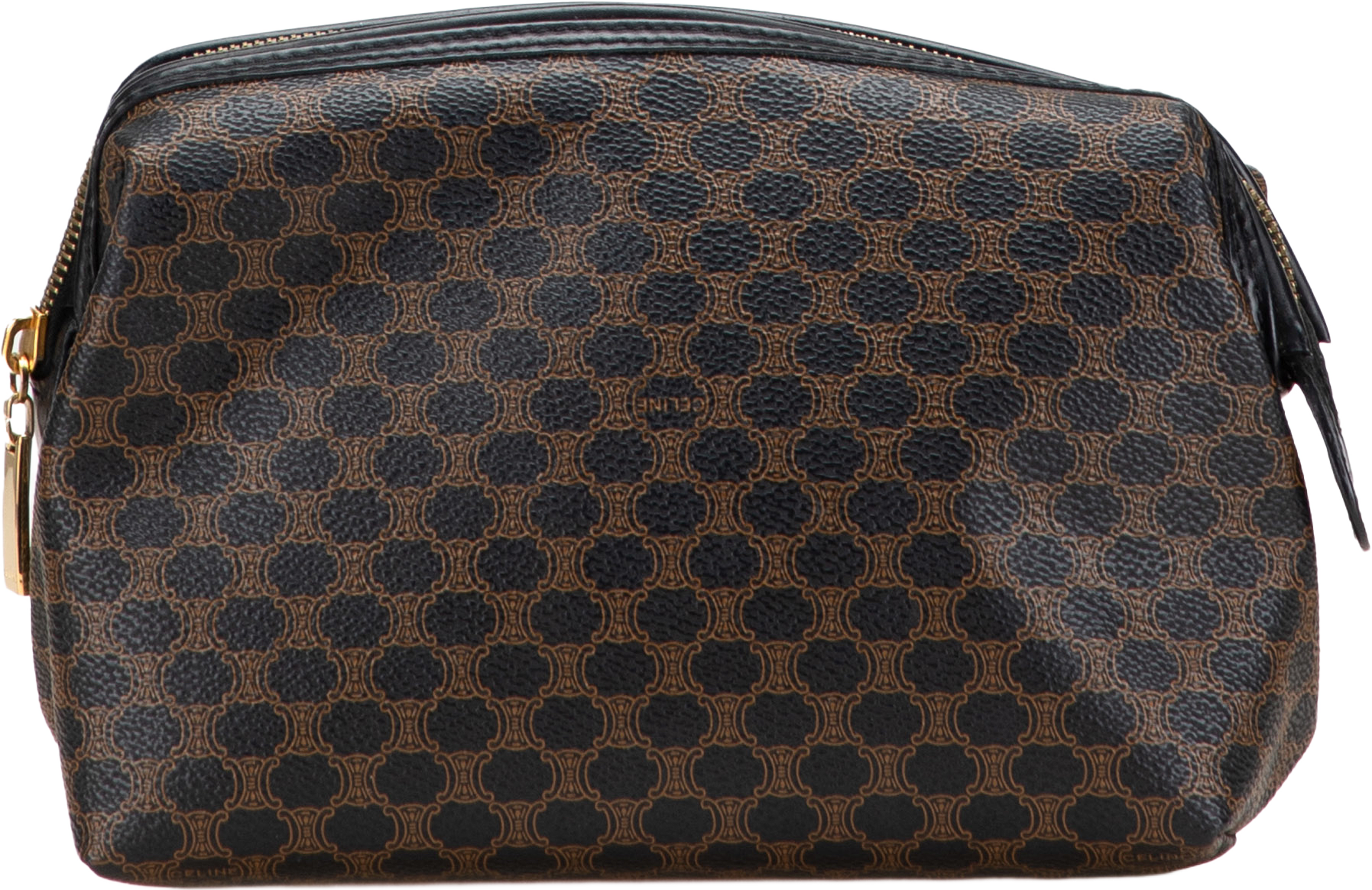 Celine Macadam Coated Canvas Cosmetic Pouch, från Luxclusif, i färgen dark brown. Klicka för att öppna bilden i stort format