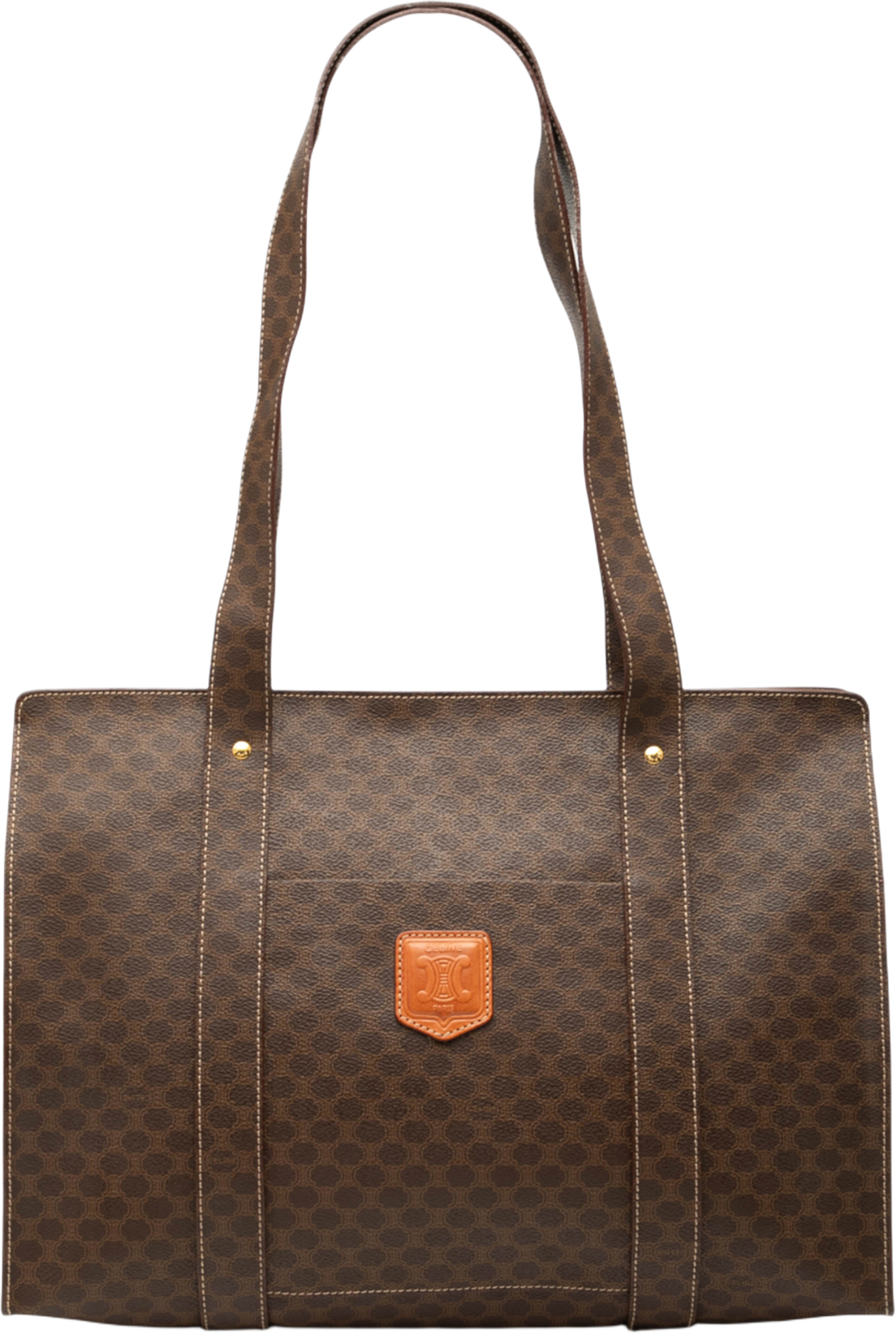 Celine Macadam Coated Canvas Tote, från Luxclusif, i färgen dark brown. Klicka för att öppna bilden i stort format