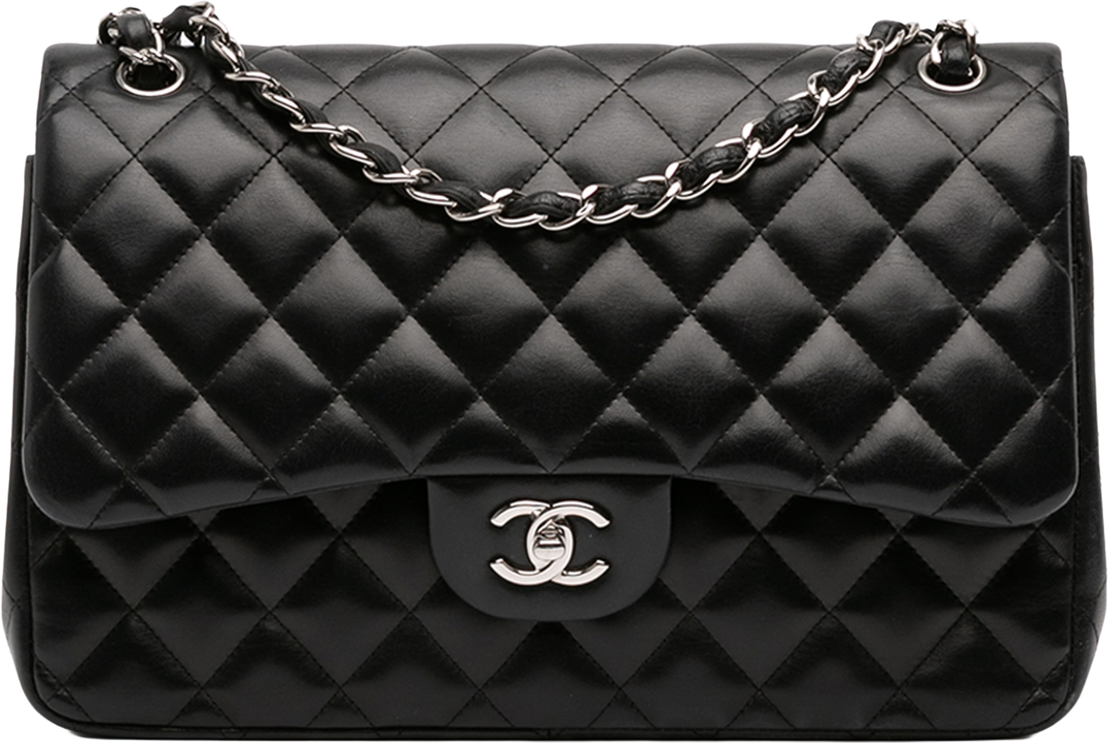 Chanel Jumbo Classic Lambskin Double Flap, från Luxclusif, i färgen black. Klicka för att öppna bilden i stort format