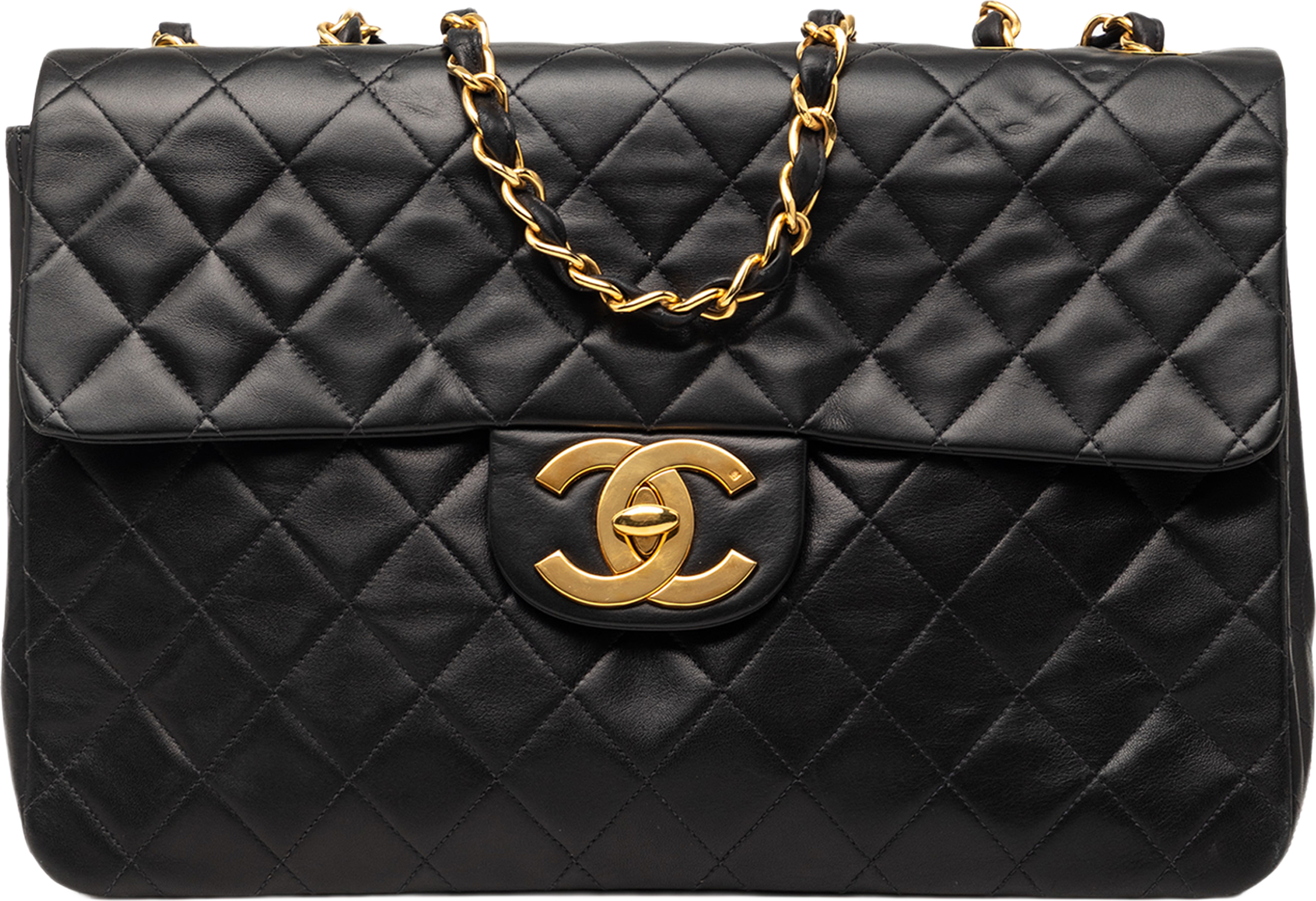 Chanel Maxi Xl Classic Lambskin Single Flap, från Luxclusif, i färgen black. Klicka för att öppna bilden i stort format