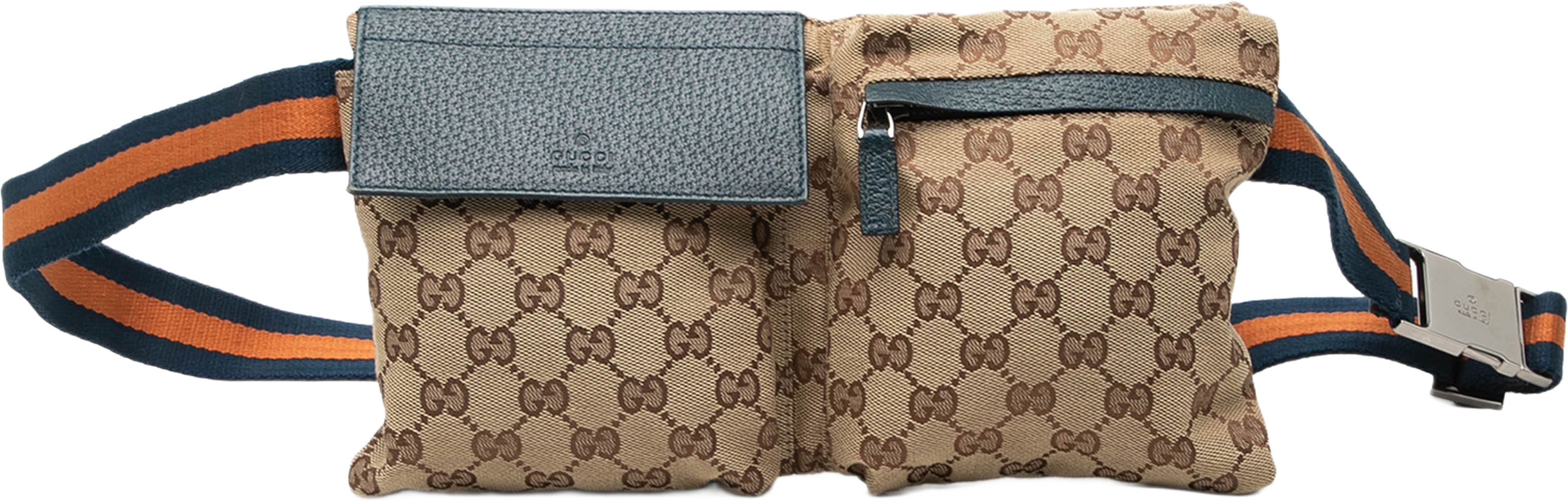Gucci Gg Canvas Web Double Pocket Belt Bag, från Luxclusif, i färgen beige. Klicka för att öppna bilden i stort format