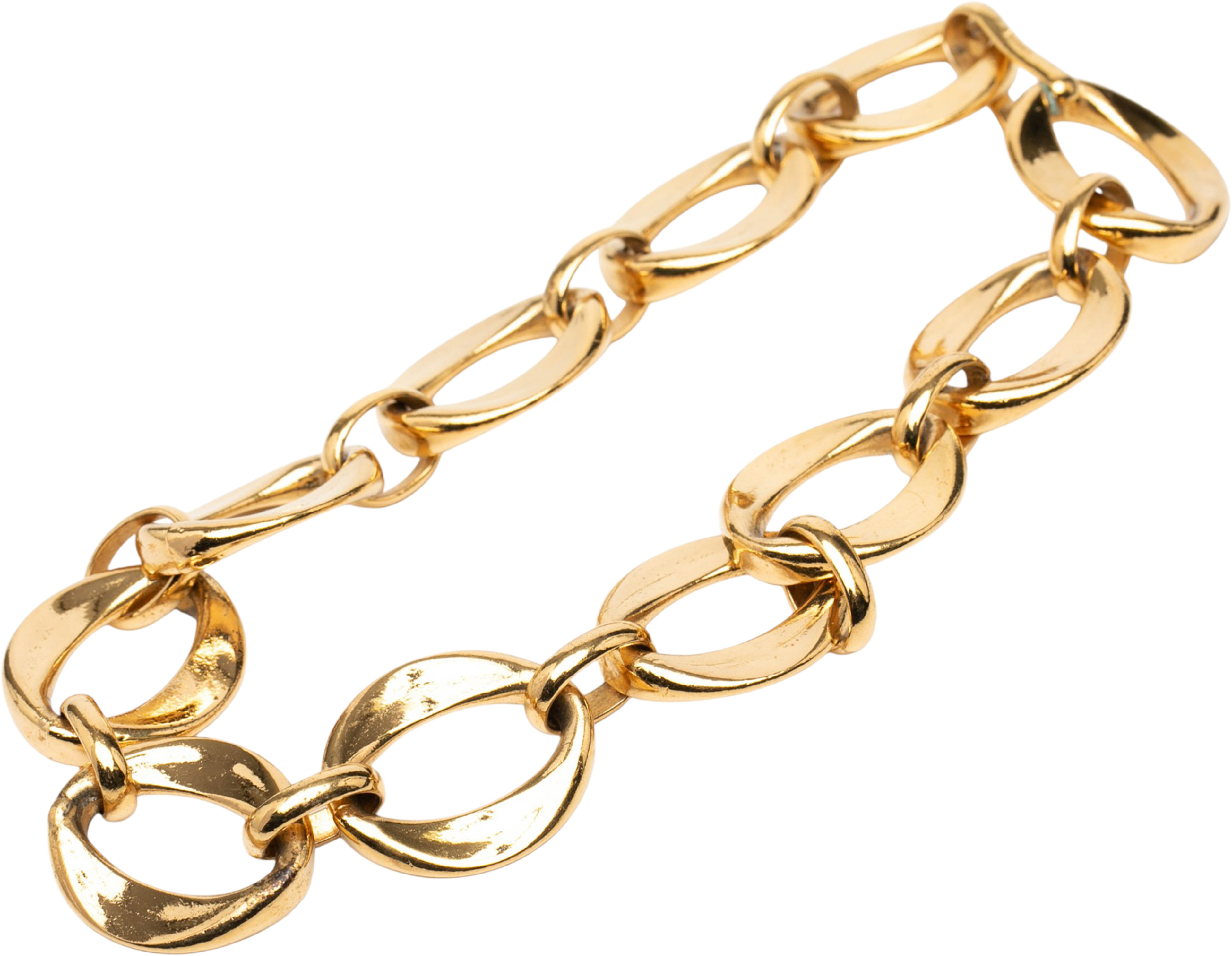 Chanel Gold Plated Oval Chain Link Choker Necklace, från Luxclusif, i färgen gold. Klicka för att öppna bilden i stort format