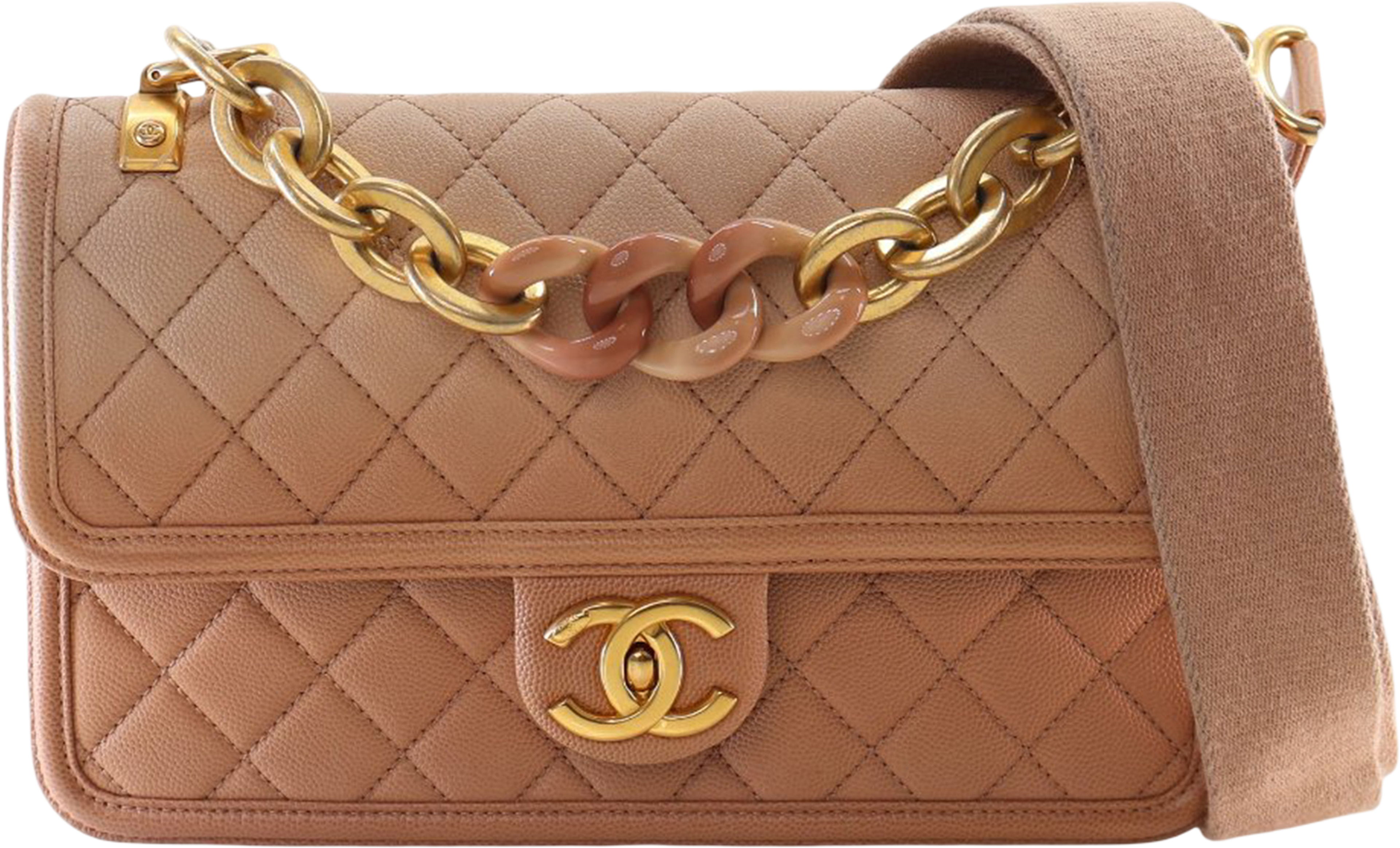 Chanel Medium Quilted Caviar Sunset On The Sea Flap, från Luxclusif, i färgen beige. Klicka för att öppna bilden i stort format