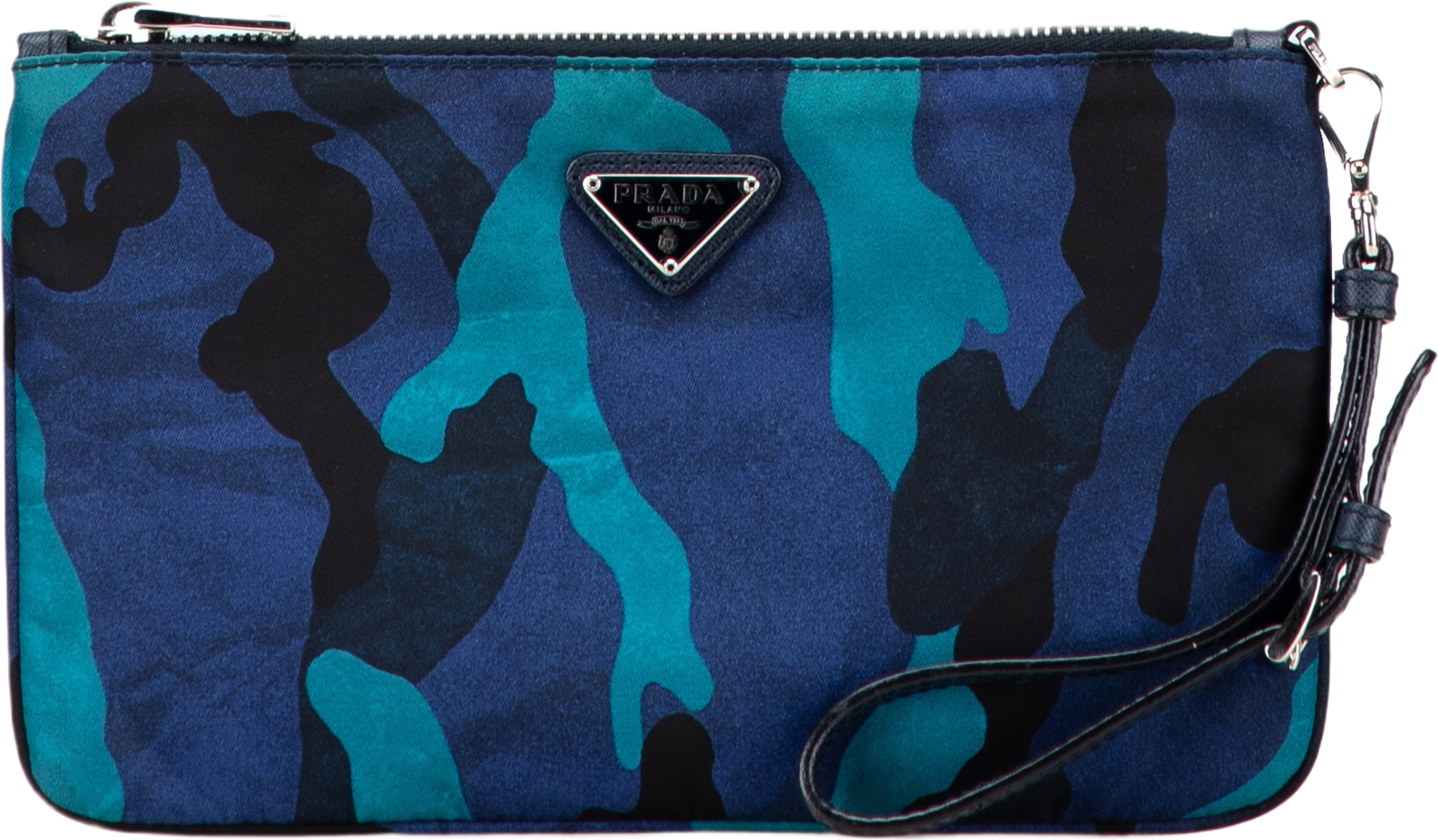Prada Tessuto Camouflage Clutch, från Luxclusif, i färgen blue. Klicka för att öppna bilden i stort format