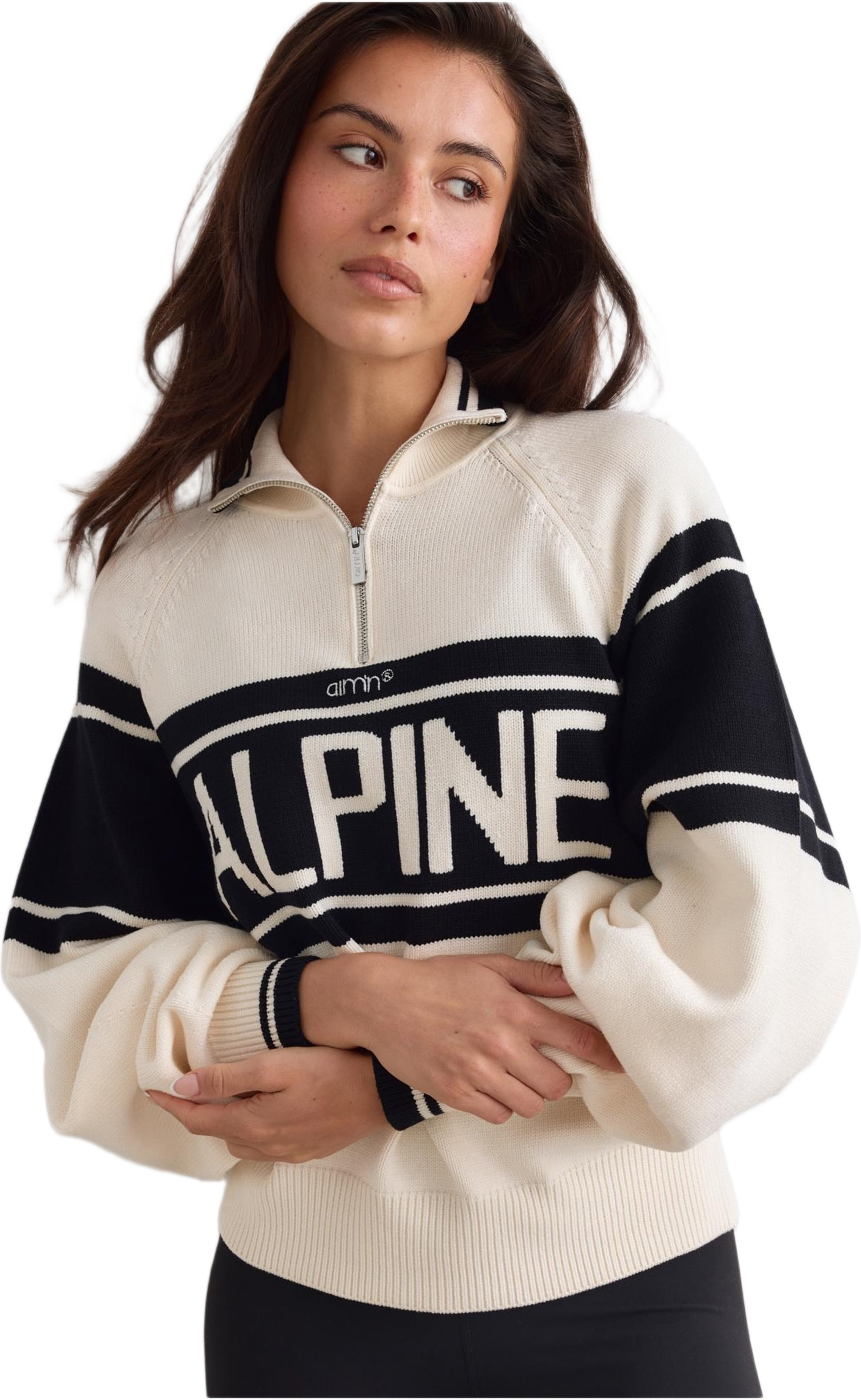 Alpine Knitted Half Zip, från aim'n, i färgen black/white. Klicka för att öppna bilden i stort format
