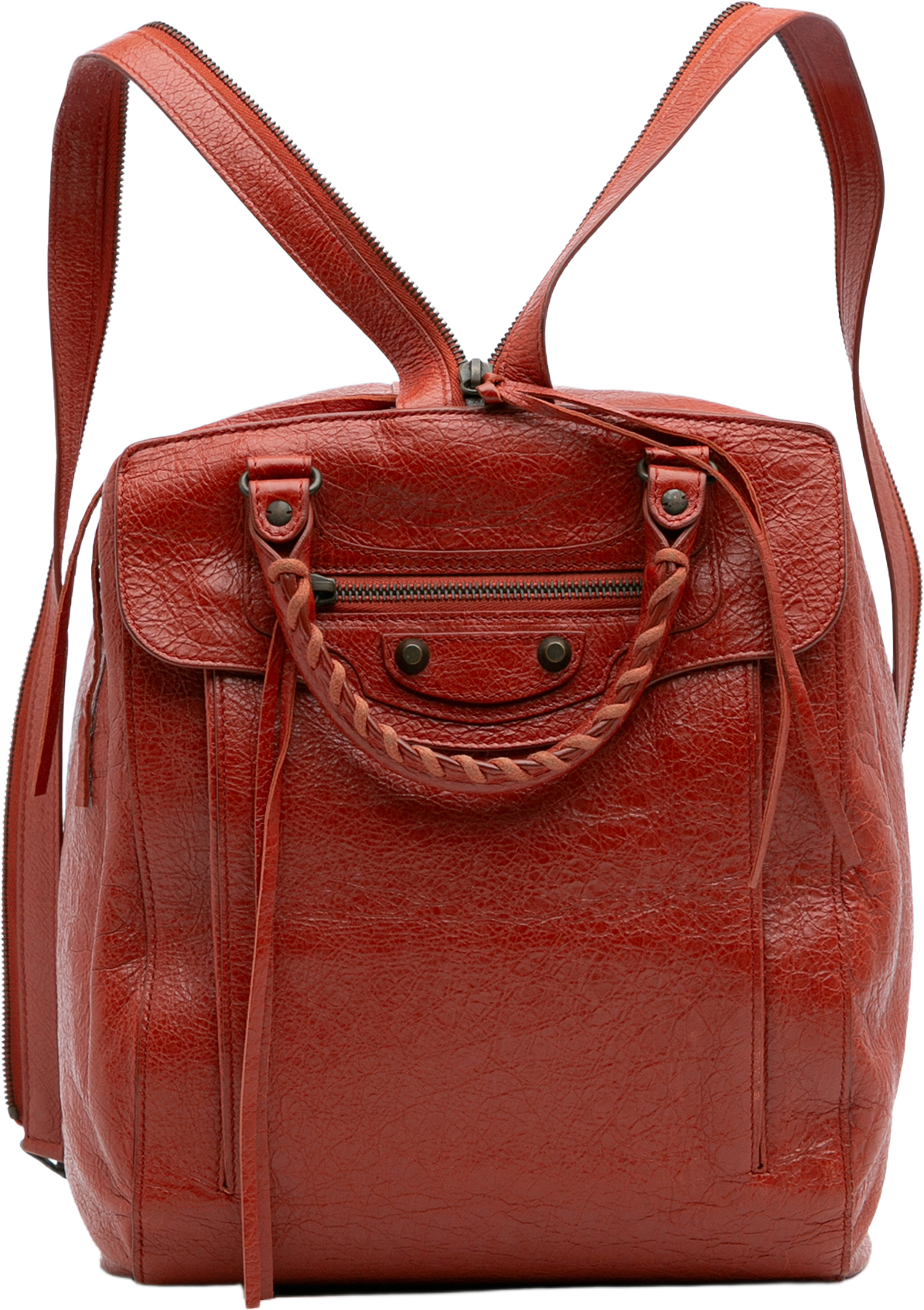 Balenciaga Lambskin Motocross Classic Traveler Convertible Backpack, från Luxclusif, i färgen red. Klicka för att öppna bilden i stort format