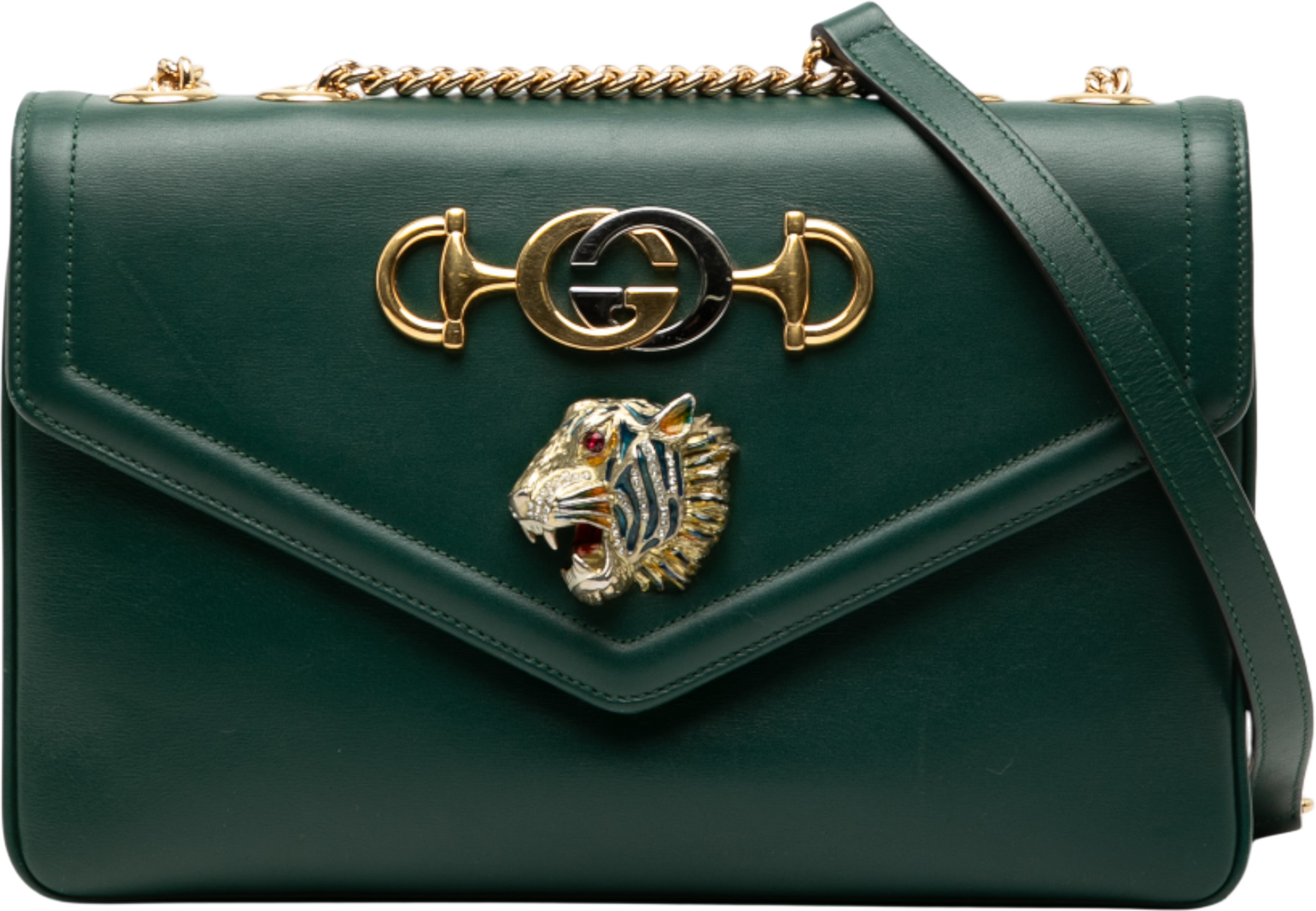 Gucci Medium Leather Rajah Crossbody, från Luxclusif, i färgen green. Klicka för att öppna bilden i stort format