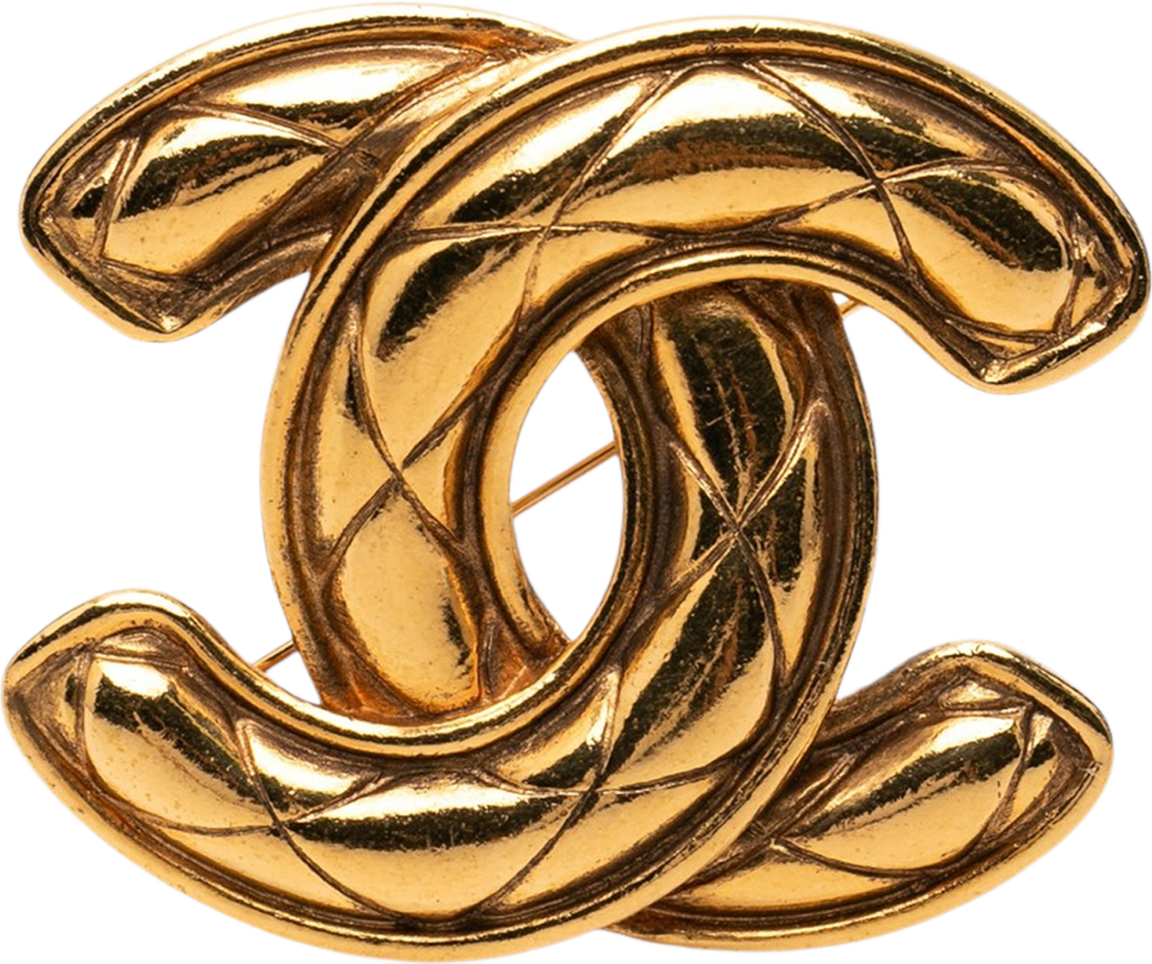 Chanel Cc Gold Plated Quilted Brooch, från Luxclusif, i färgen guld. Klicka för att öppna bilden i stort format