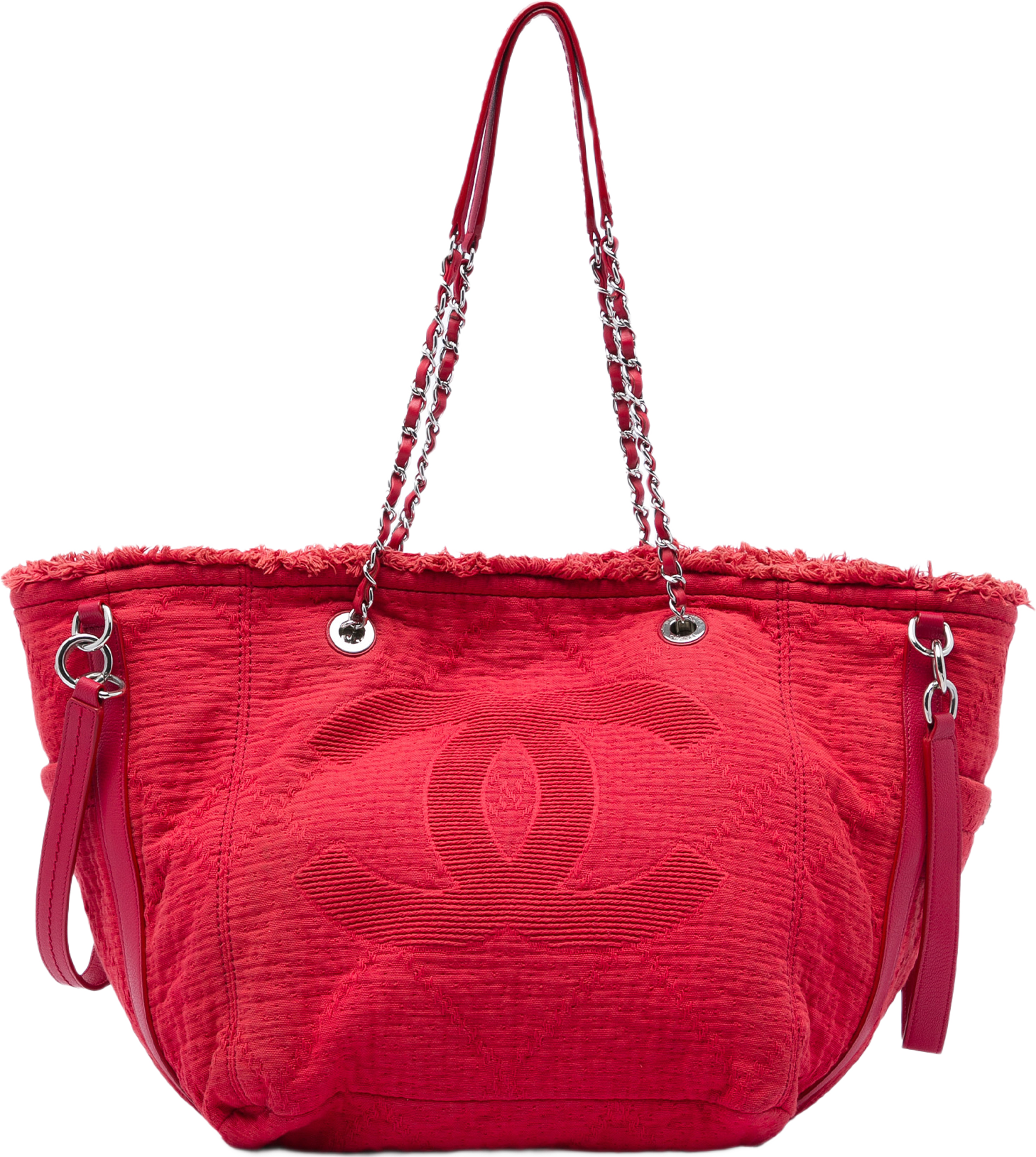 Chanel Cc Fringe Canvas Tote, från Luxclusif, i färgen röd. Klicka för att öppna bilden i stort format