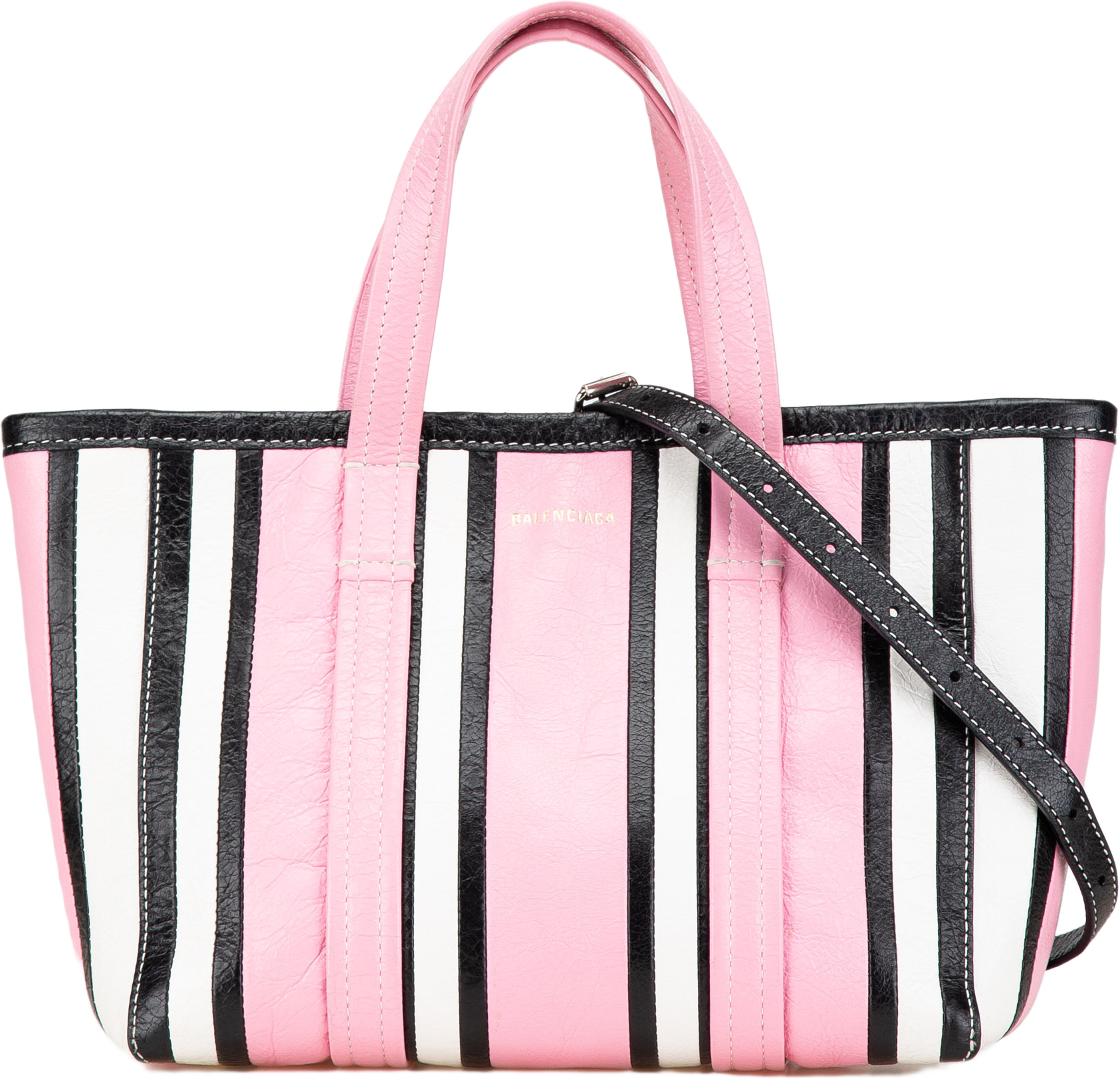 Balenciaga Small Lambskin Barbes East West Striped Shopper Tote