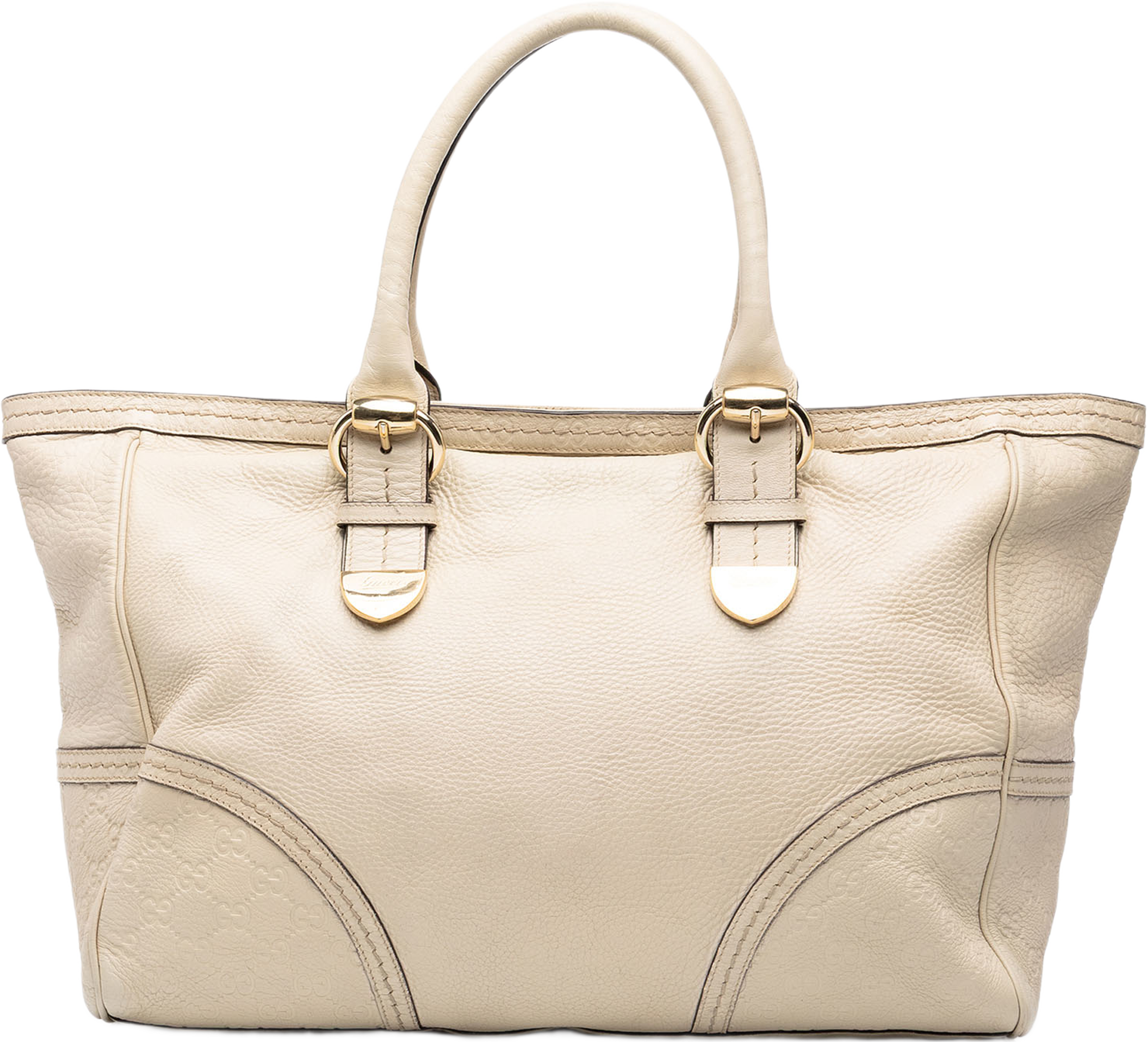 Gucci Guccissima Trimmed Calfskin Signoria Tote, från Luxclusif, i färgen beige. Klicka för att öppna bilden i stort format