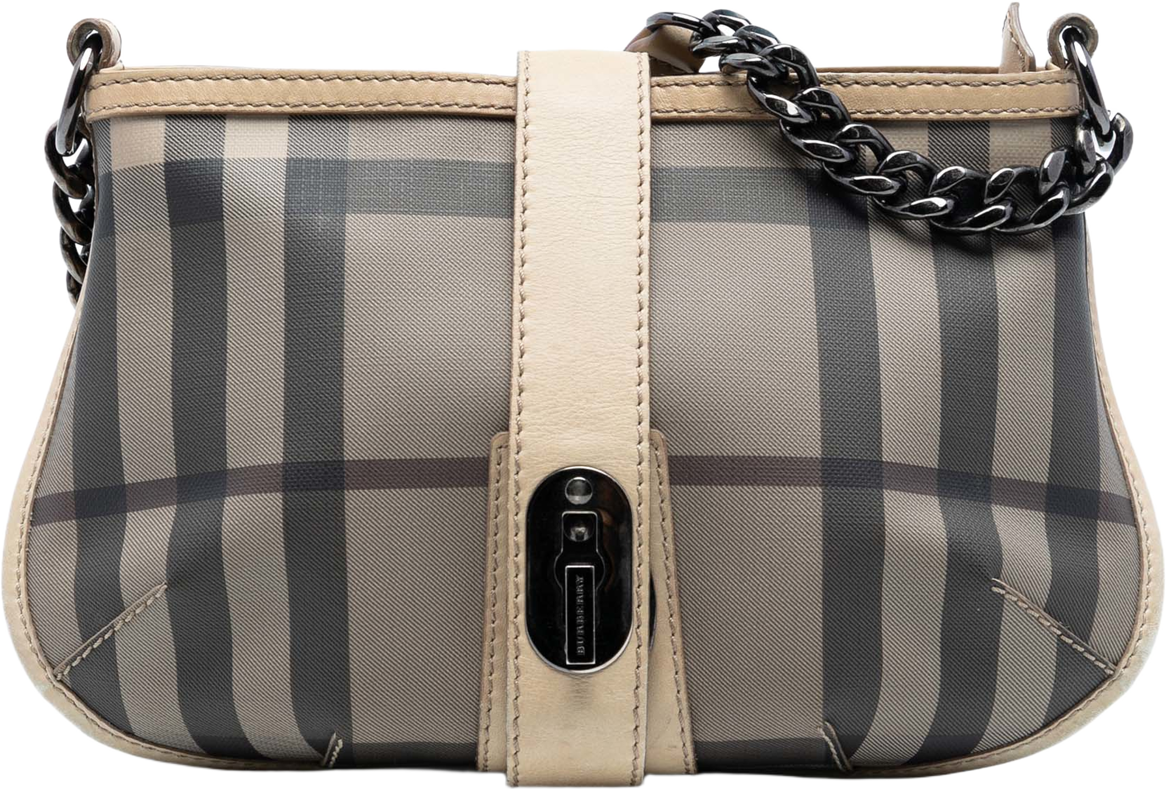 Burberry Smoked Check Coated Canvas Crossbody, från Luxclusif, i färgen beige. Klicka för att öppna bilden i stort format