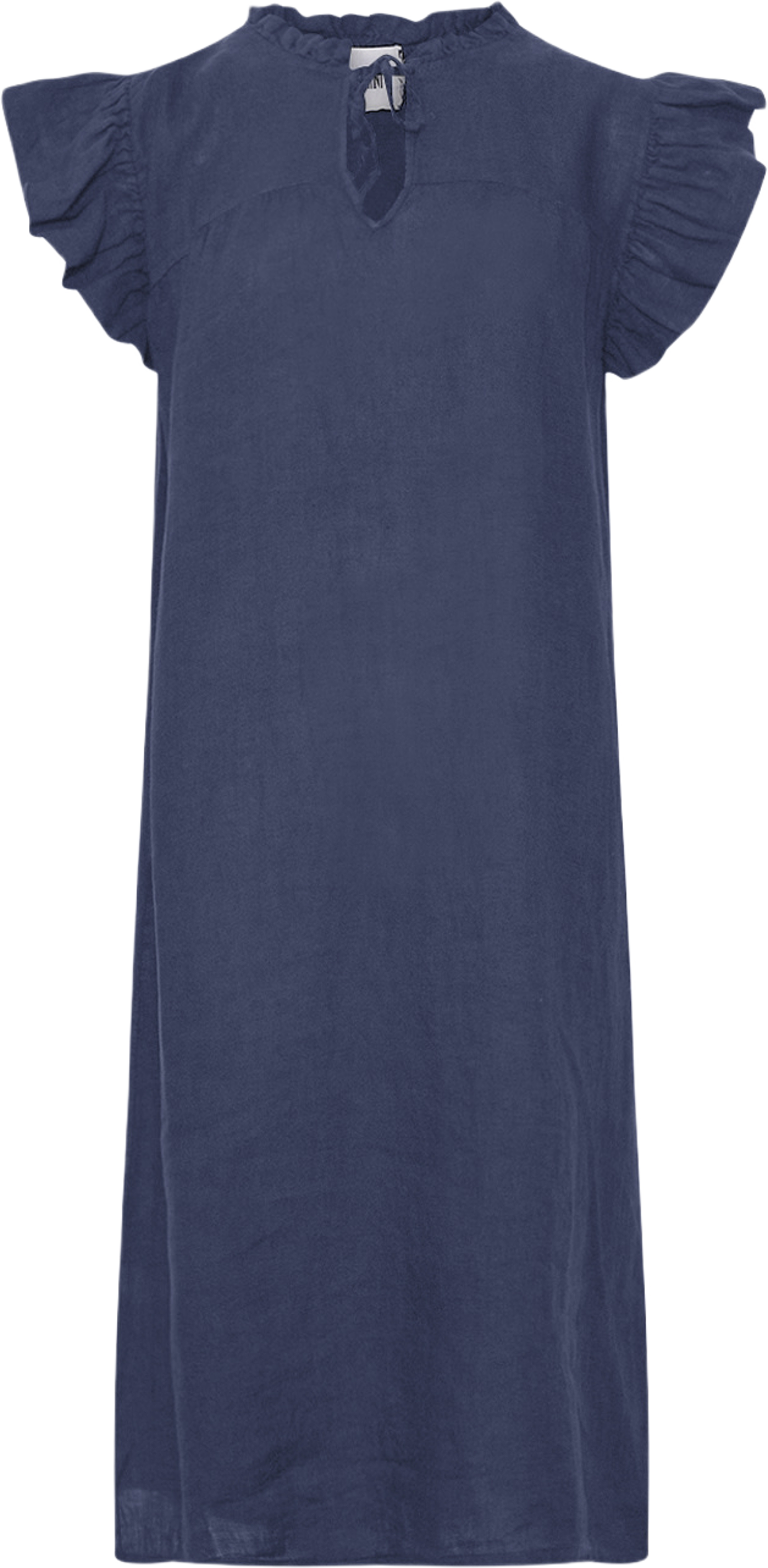 Etta, Frill Dress, Linen - Blue Navy