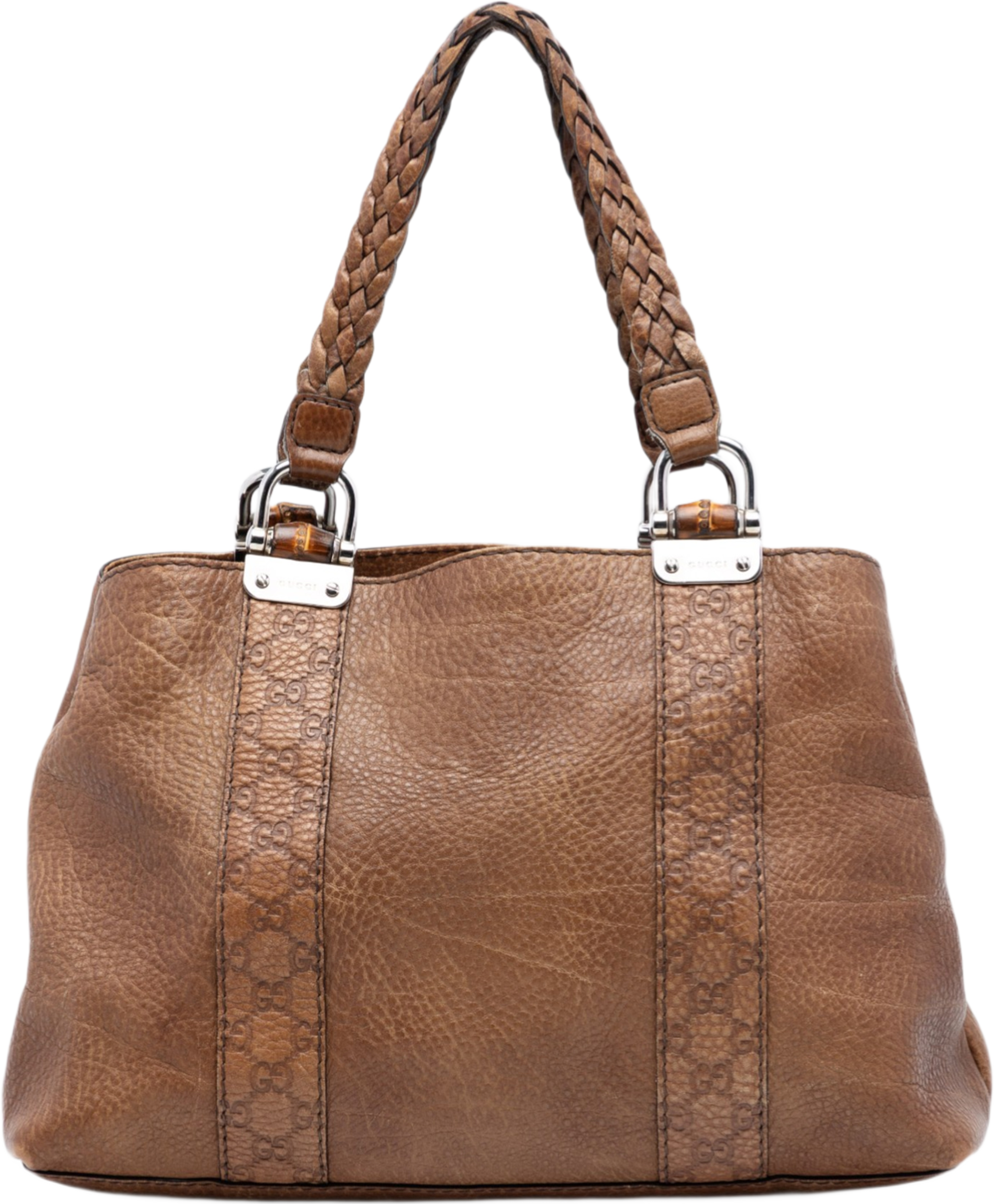 Gucci Medium Guccissima Trimmed Calfskin Bamboo Libeccio Tote, från Luxclusif, i färgen brown. Klicka för att öppna bilden i stort format