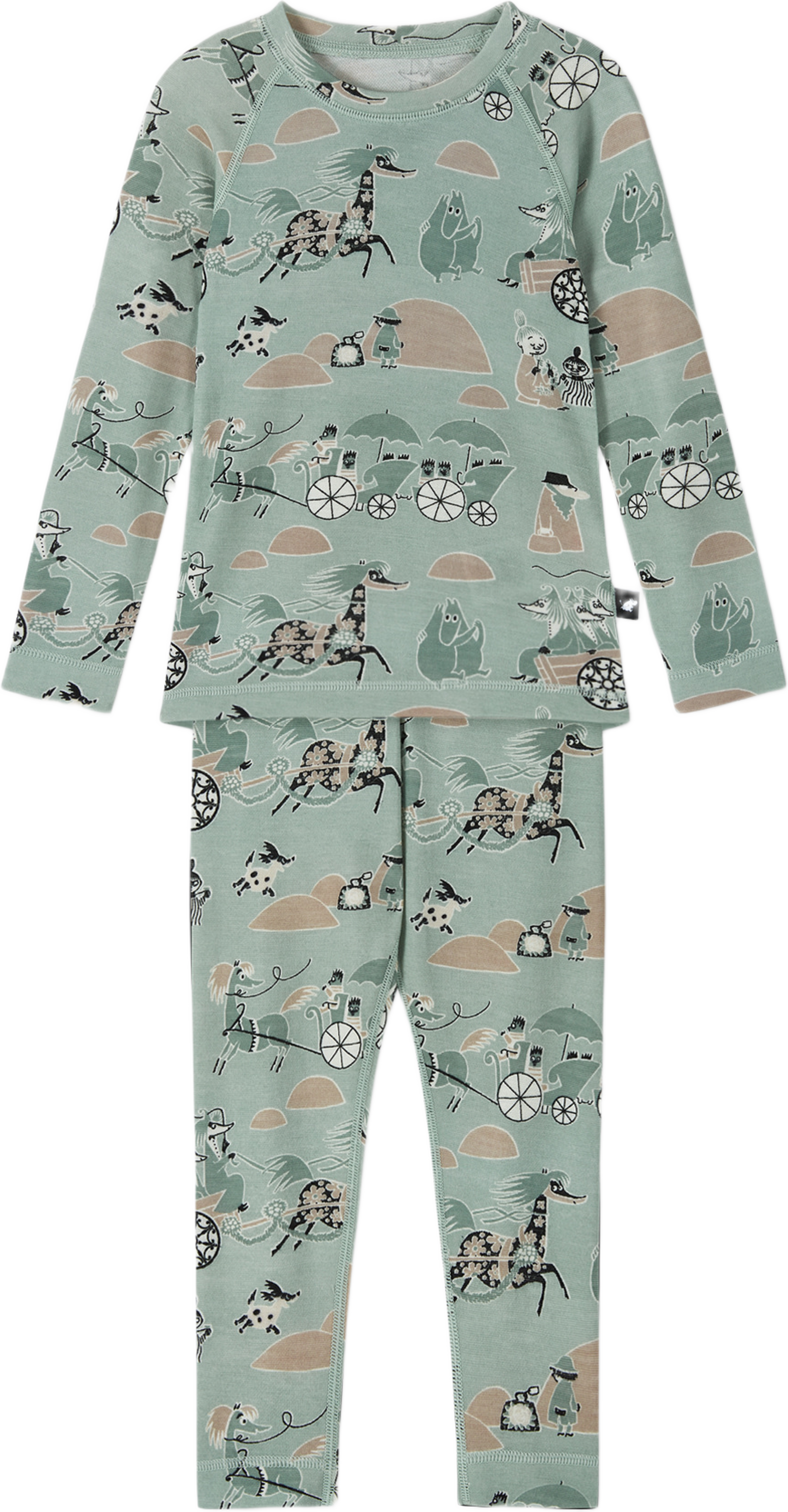 Ullunderkläder Moomin Trivsam, från Reima, i färgen airy green. Klicka för att öppna bilden i stort format