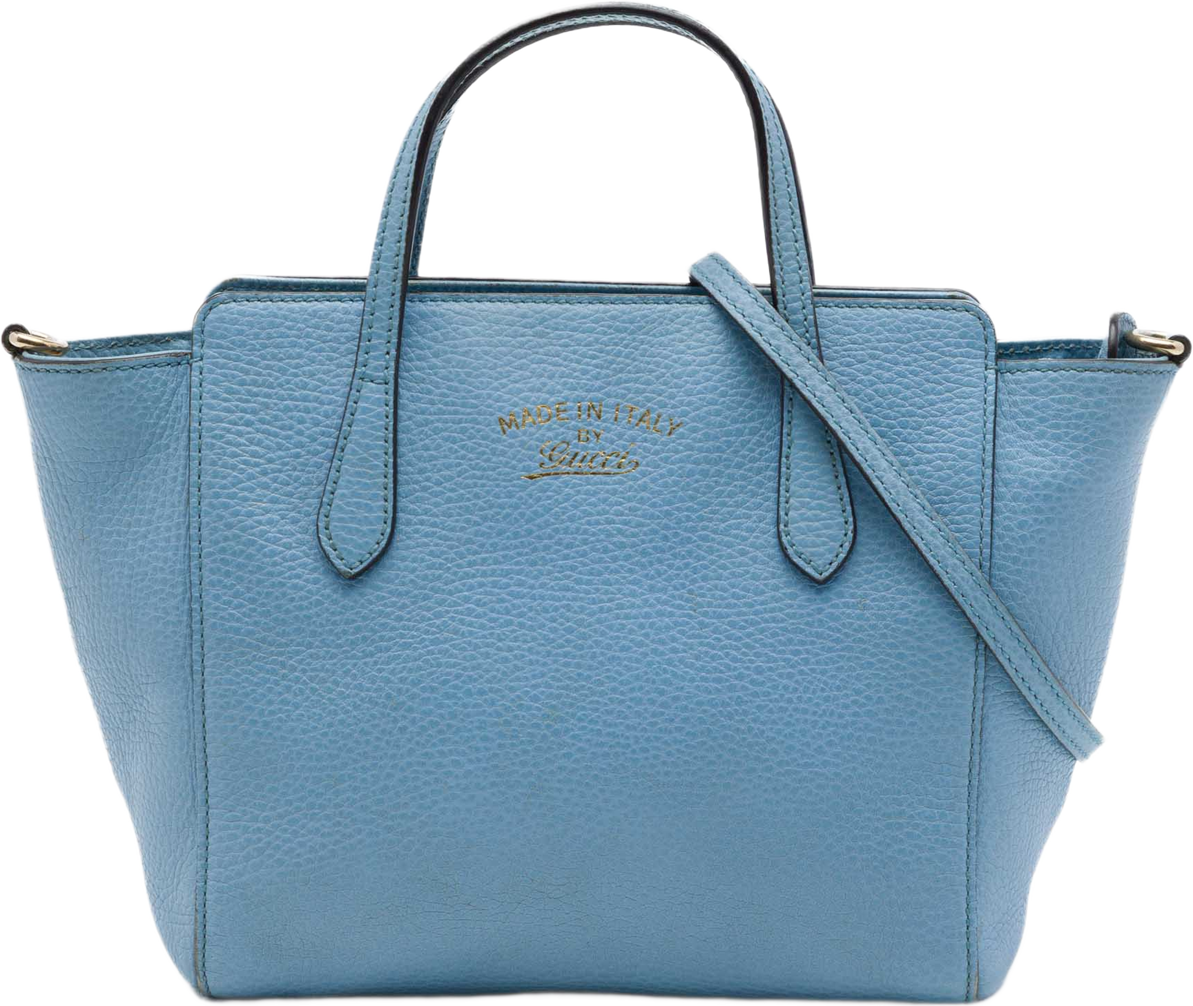 Gucci Mini Leather Swing Satchel, från Luxclusif, i färgen blå. Klicka för att öppna bilden i stort format