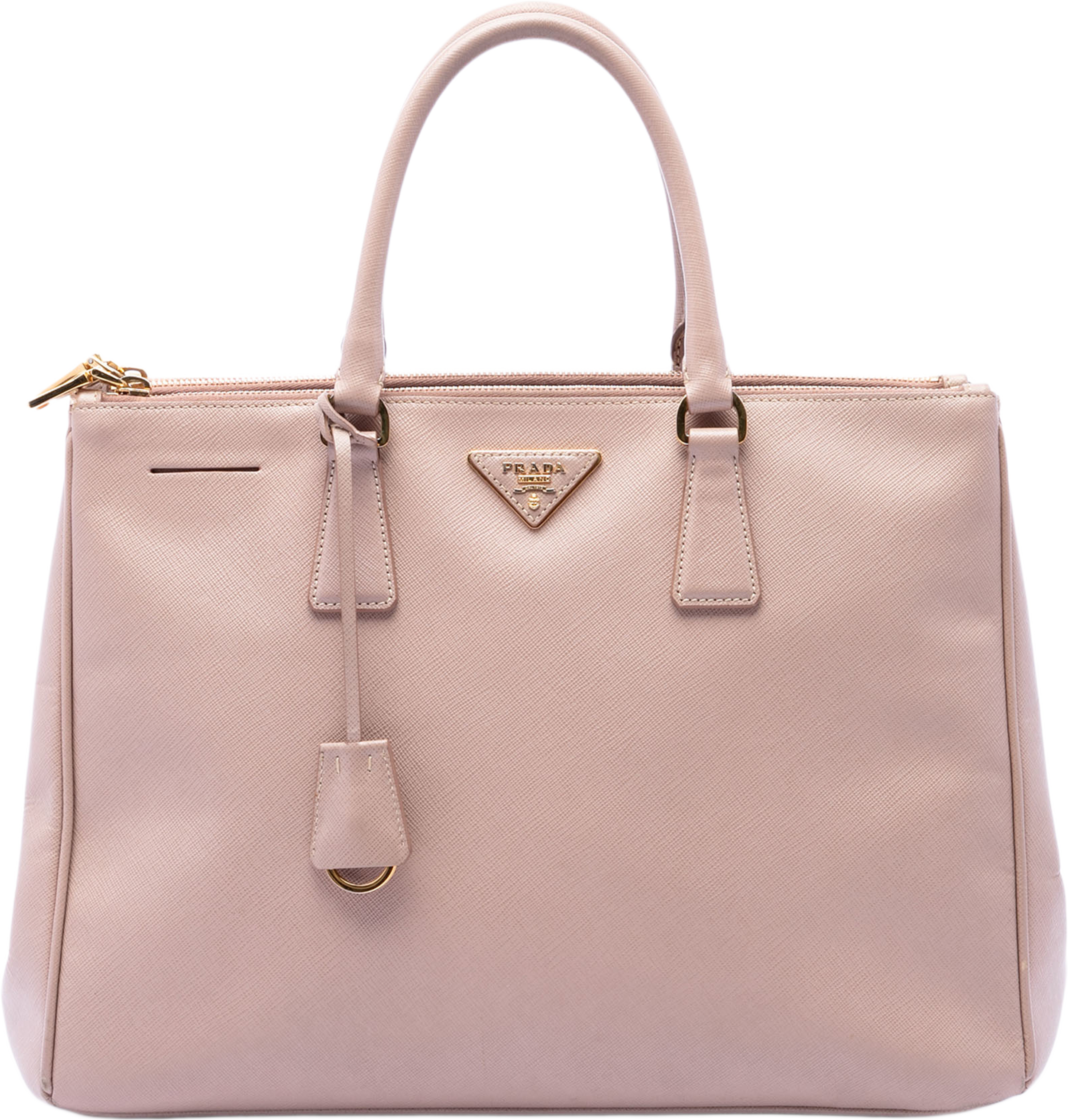 Prada Large Saffiano Lux Galleria Double Zip Satchel, från Luxclusif, i färgen nude. Klicka för att öppna bilden i stort format