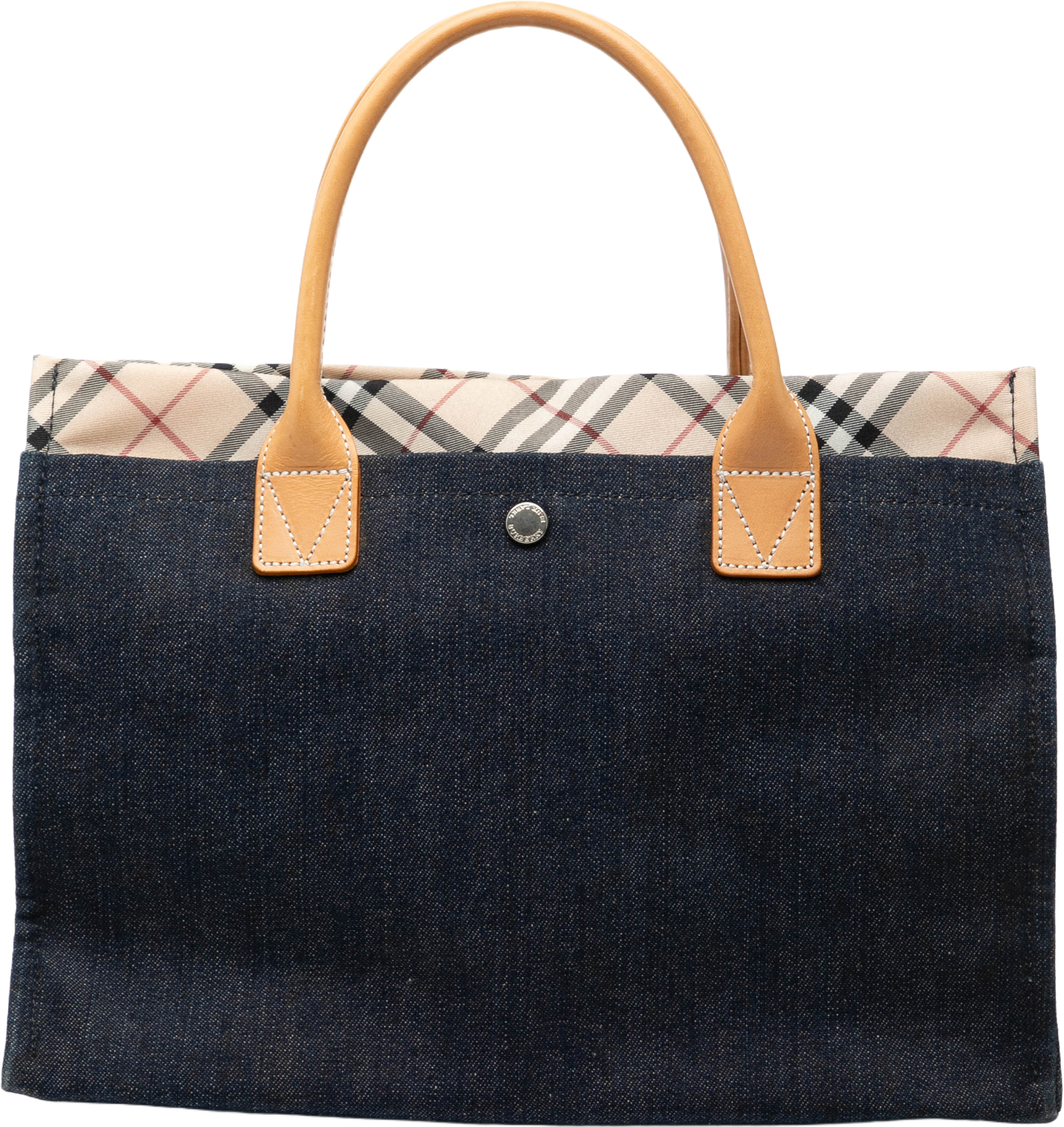 Burberry Nova Check Trimmed Denim Tote, från Luxclusif, i färgen dark blue. Klicka för att öppna bilden i stort format