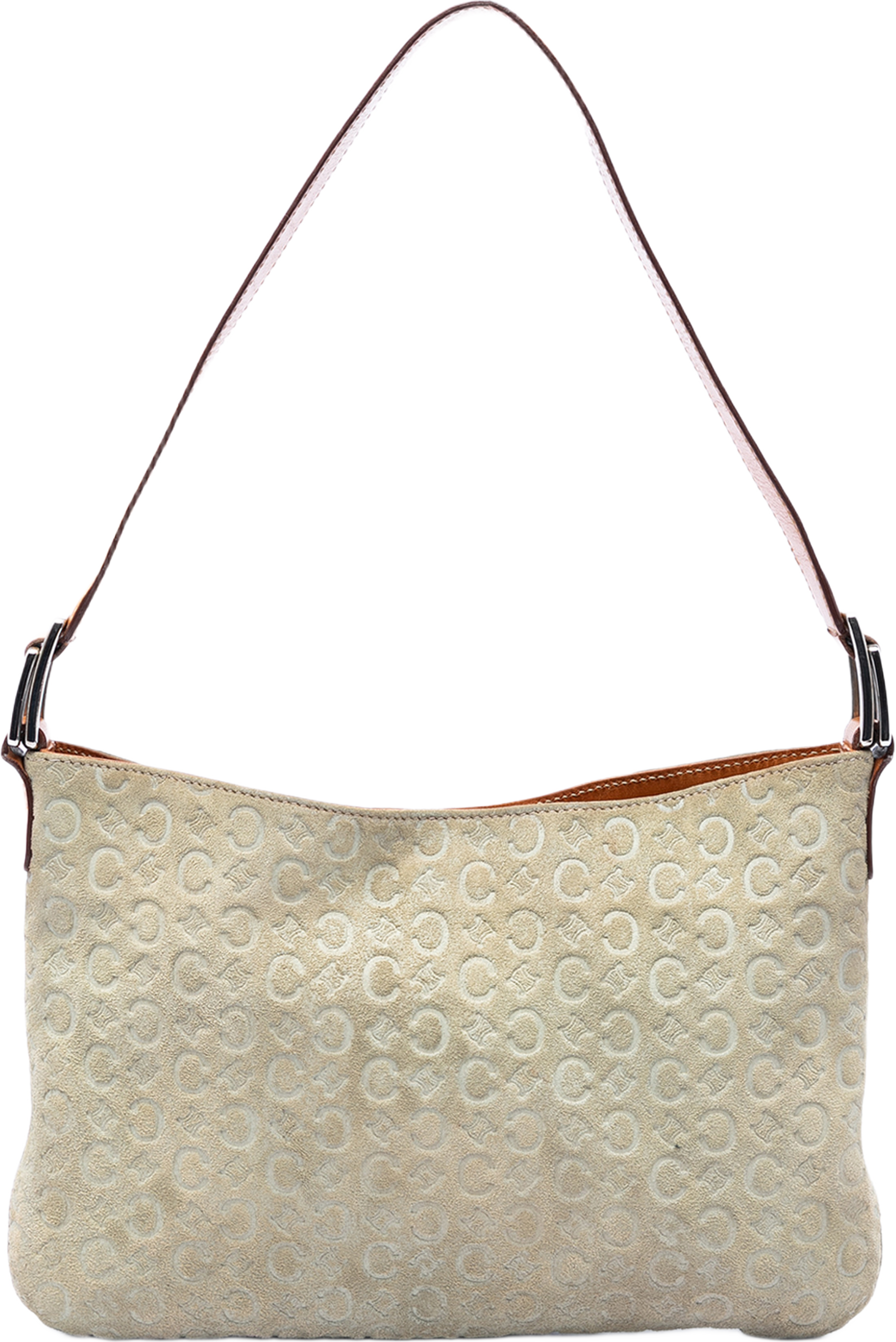 Celine C Macadam Suede Shoulder Bag, från Luxclusif, i färgen brun. Klicka för att öppna bilden i stort format