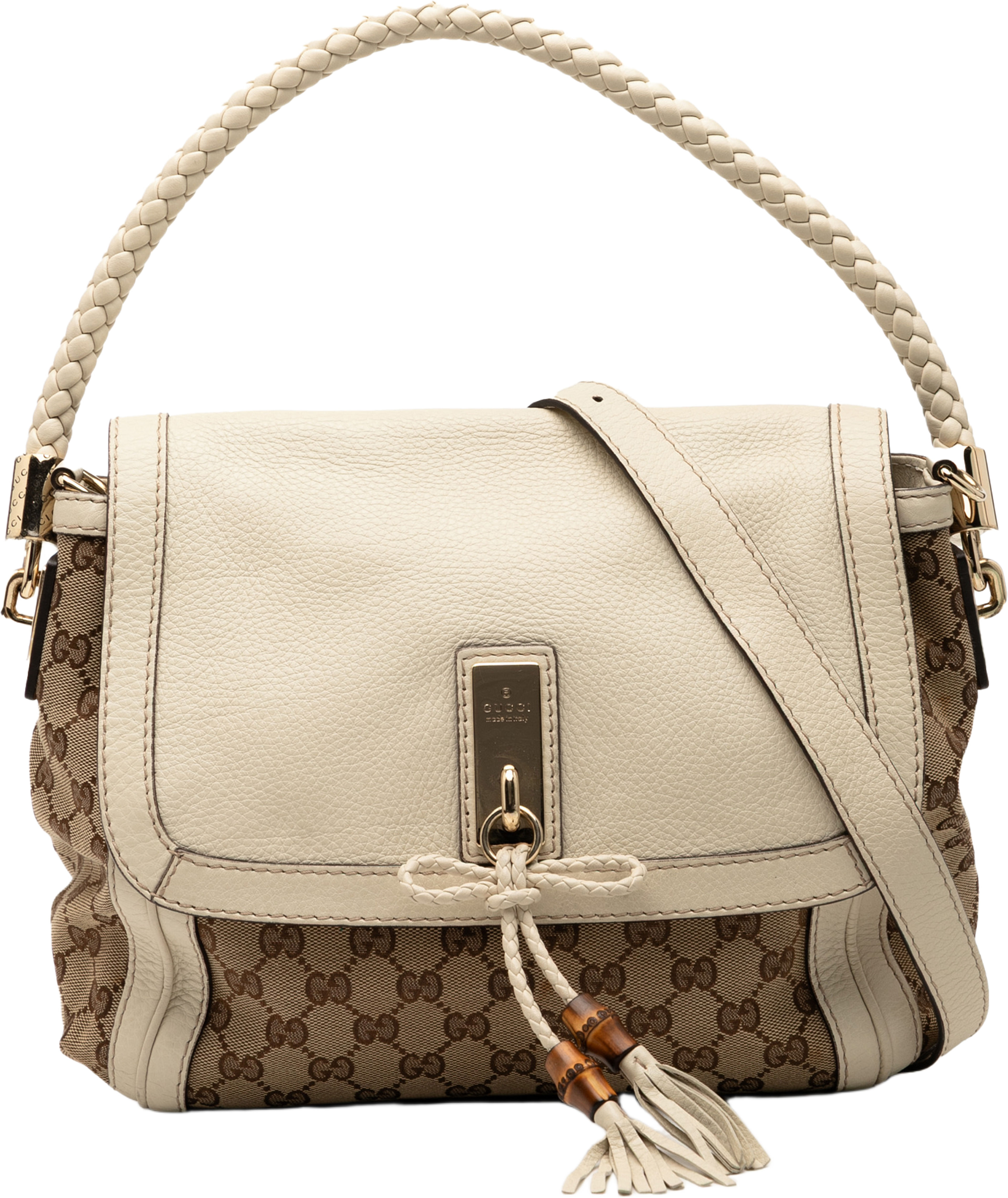 Gucci Gg Canvas Bella Flap Satchel, från Luxclusif, i färgen beige. Klicka för att öppna bilden i stort format
