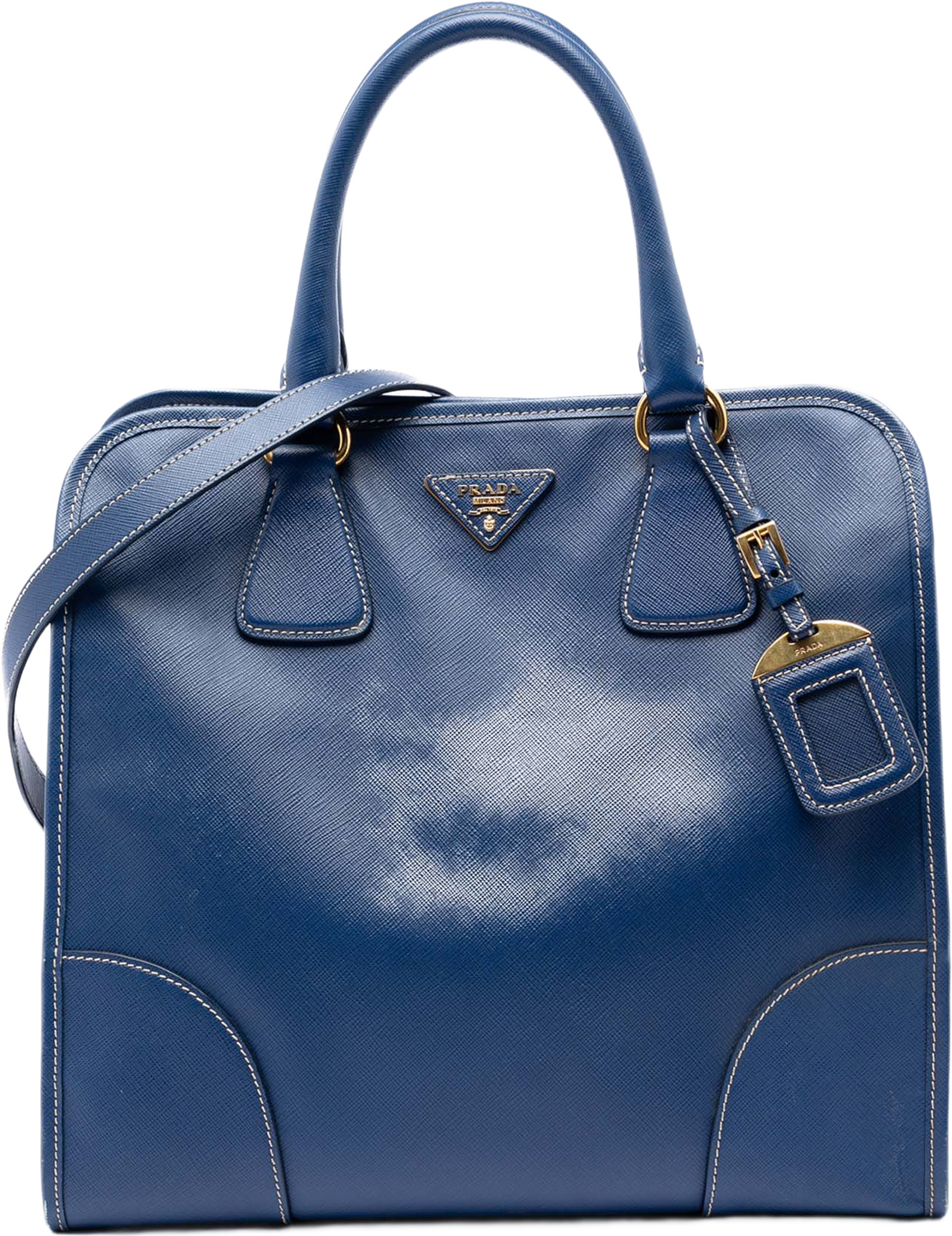 Prada Saffiano Lux Shopping Tote, från Luxclusif, i färgen blue. Klicka för att öppna bilden i stort format