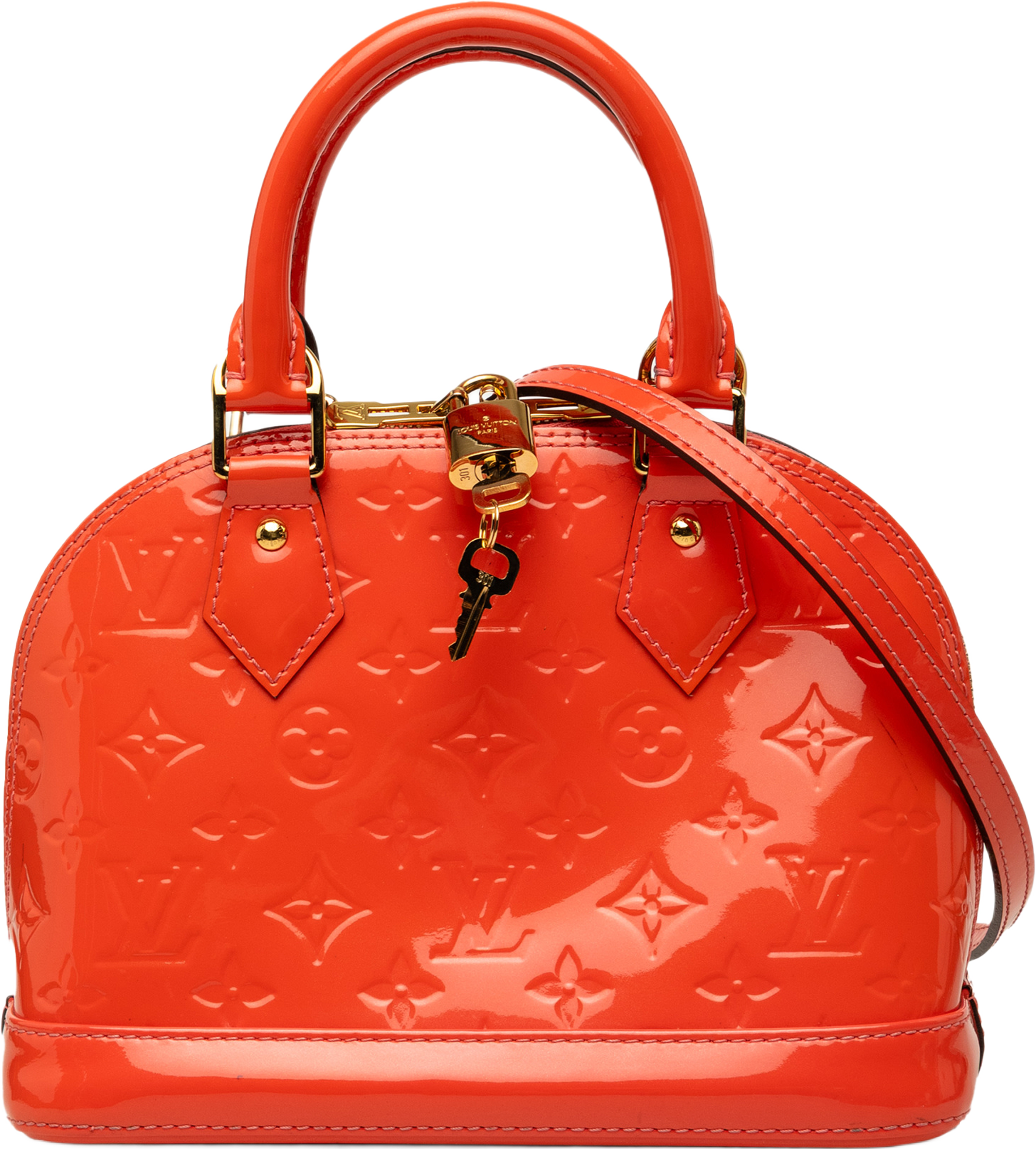 Louis Vuitton Monogram Vernis Alma Bb, från Luxclusif, i färgen orange. Klicka för att öppna bilden i stort format