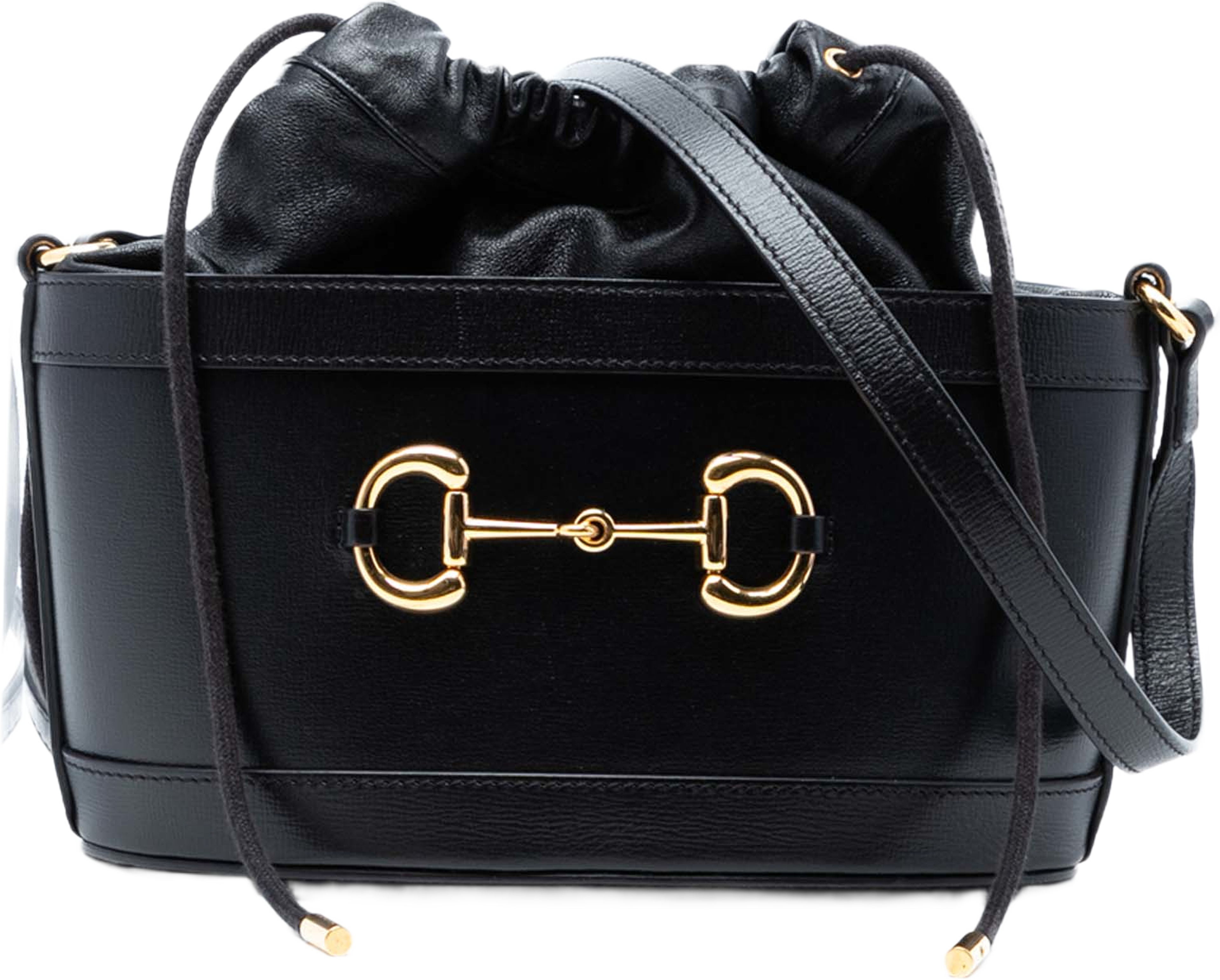 Gucci Leather Horsebit 1955 Bucket Bag, från Luxclusif, i färgen svart. Klicka för att öppna bilden i stort format