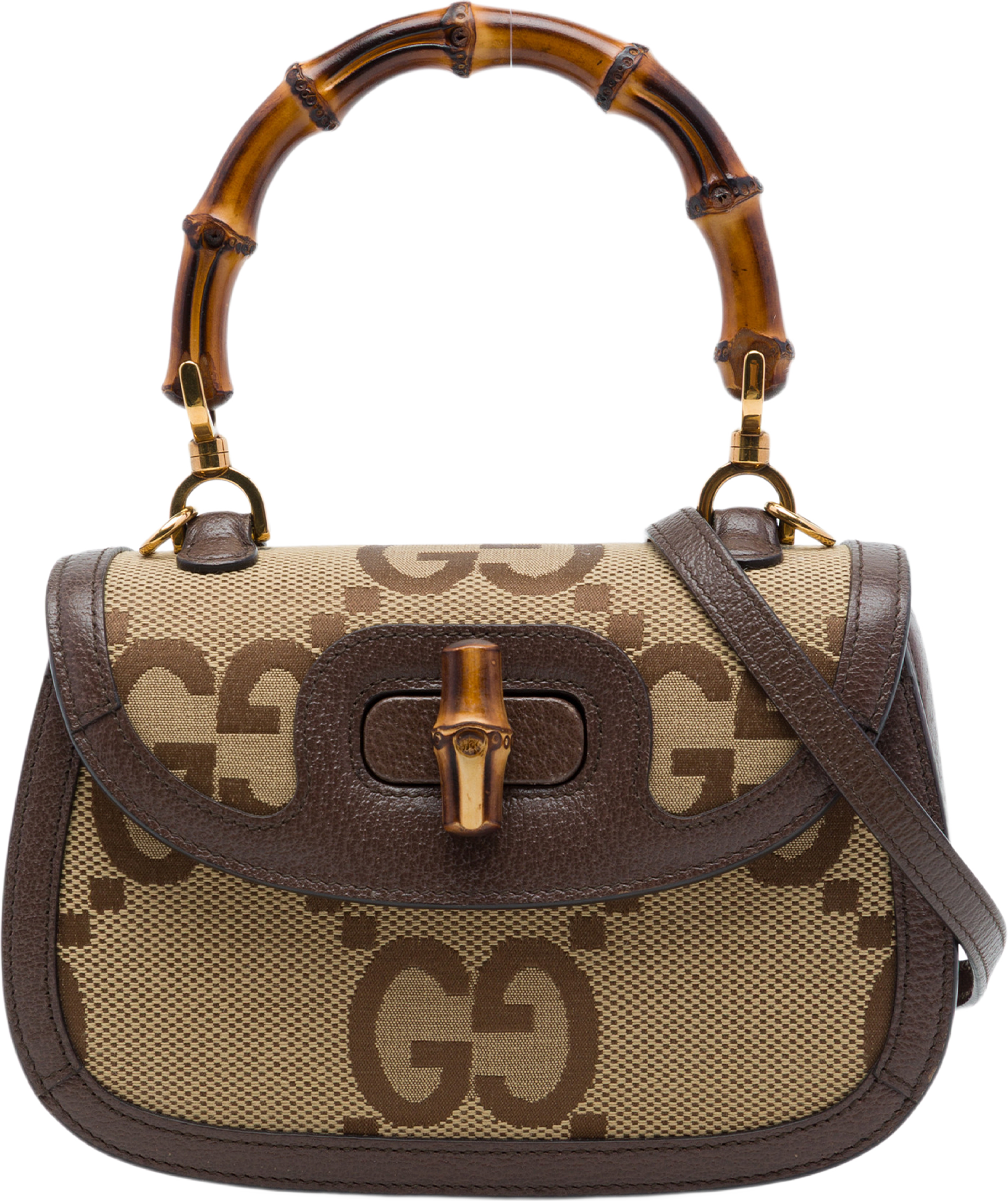 Gucci Small Jumbo Gg Canvas Web Bamboo 1947 Top Handle Bag, från Luxclusif, i färgen beige. Klicka för att öppna bilden i stort format