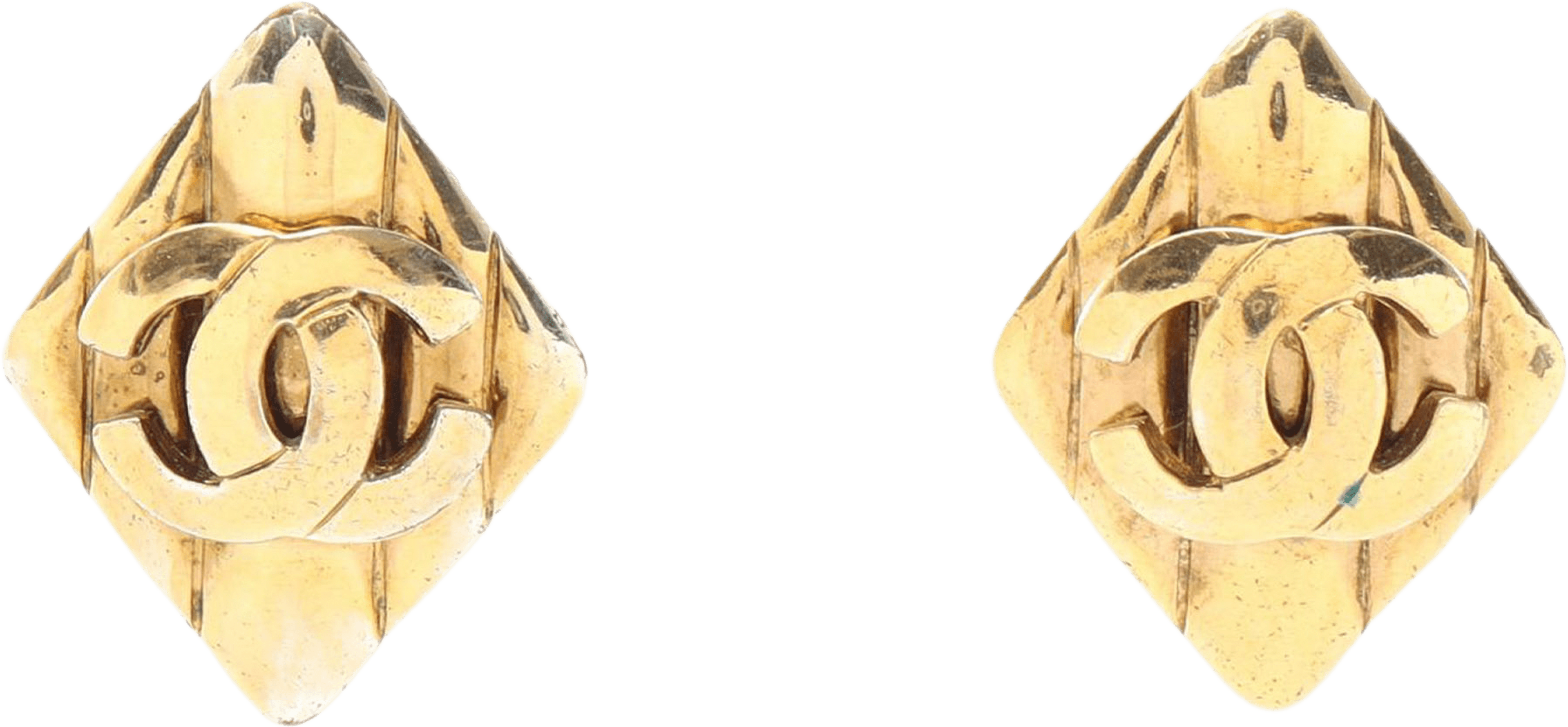 Chanel Cc Gold Plated Rhombus Clip On Earring, från Luxclusif, i färgen guld. Klicka för att öppna bilden i stort format