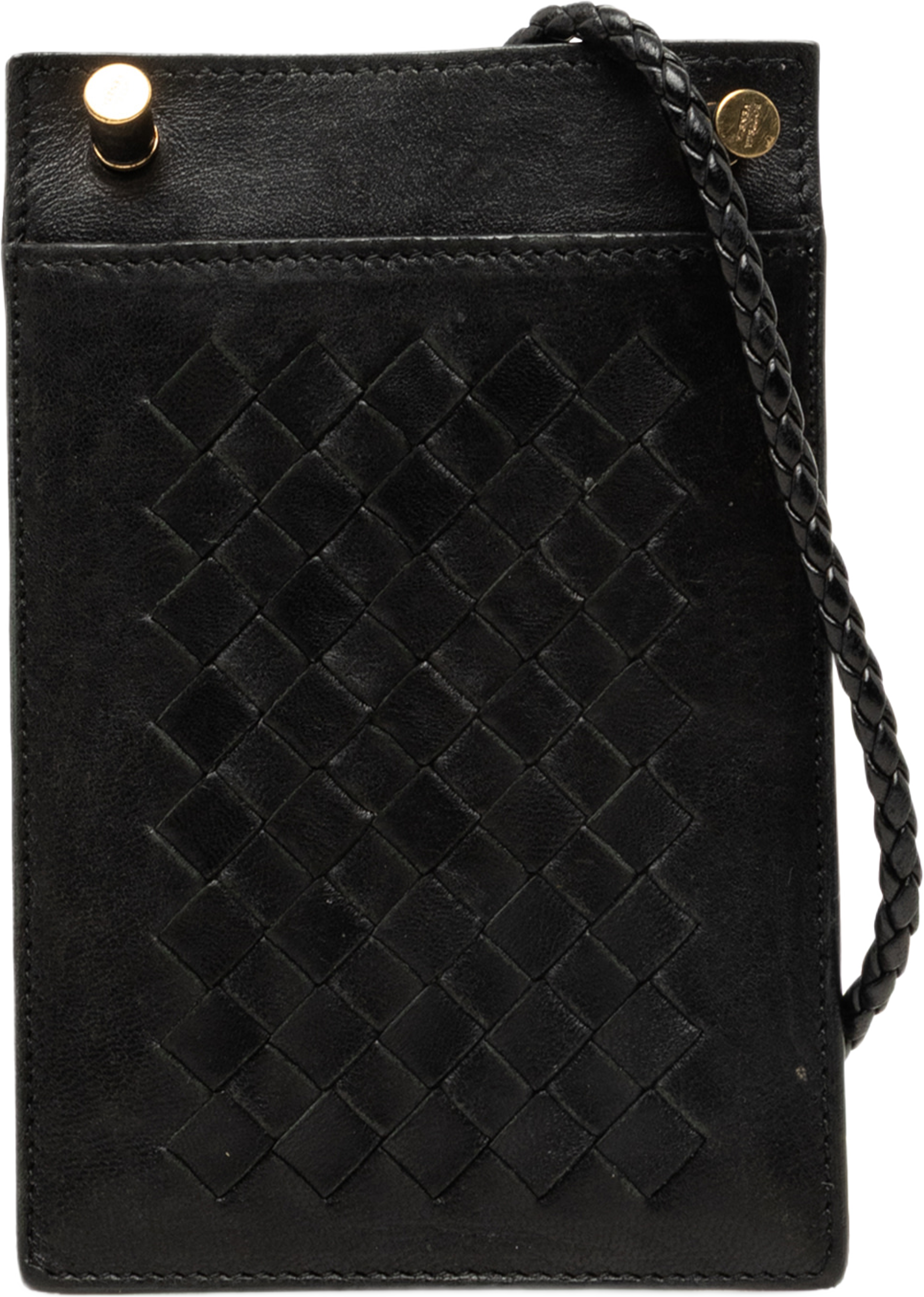 Bottega Veneta Nappa Intrecciato Phone Holder, från Luxclusif, i färgen svart. Klicka för att öppna bilden i stort format