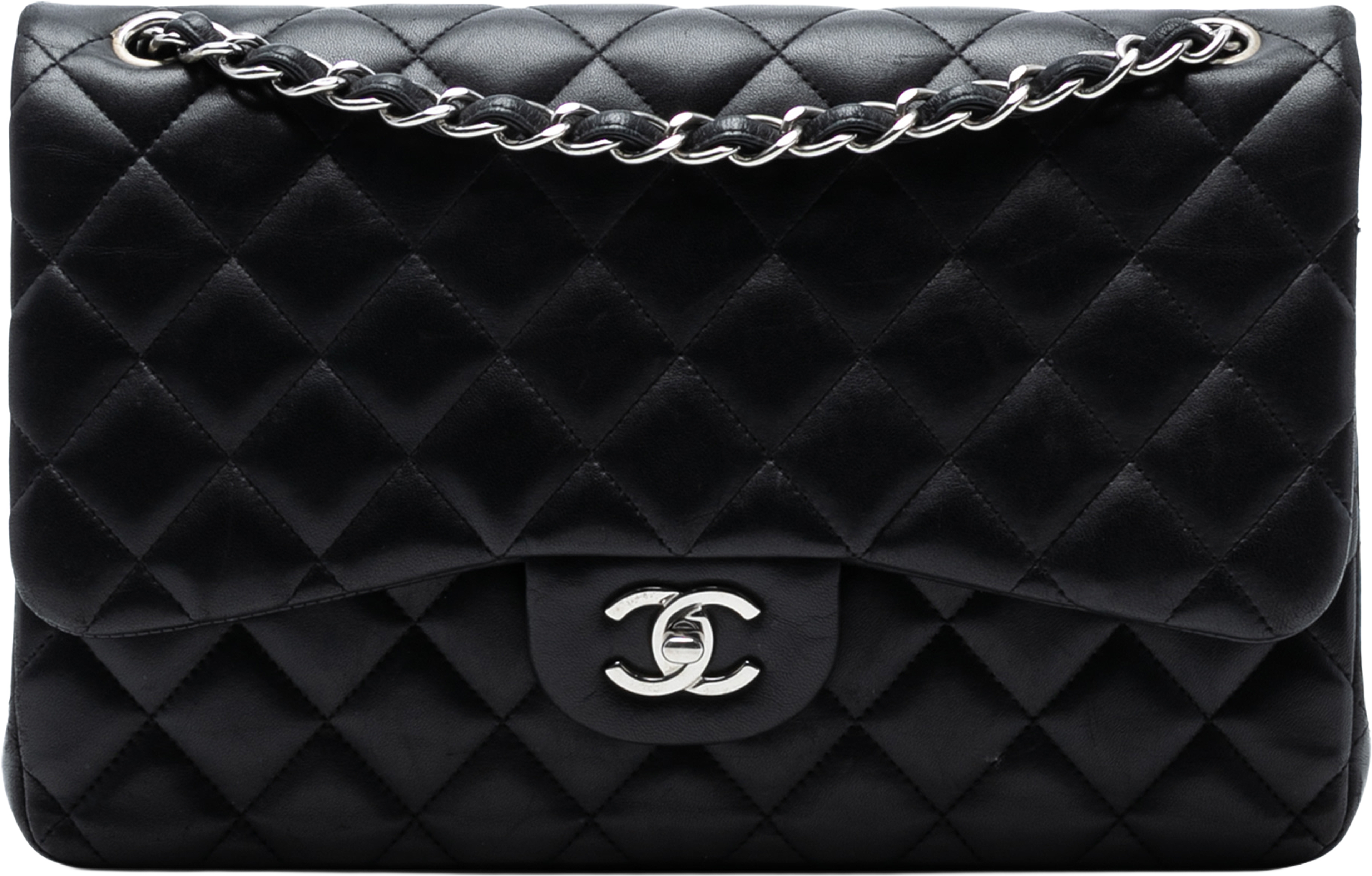 Chanel Jumbo Classic Lambskin Double Flap, från Luxclusif, i färgen black. Klicka för att öppna bilden i stort format