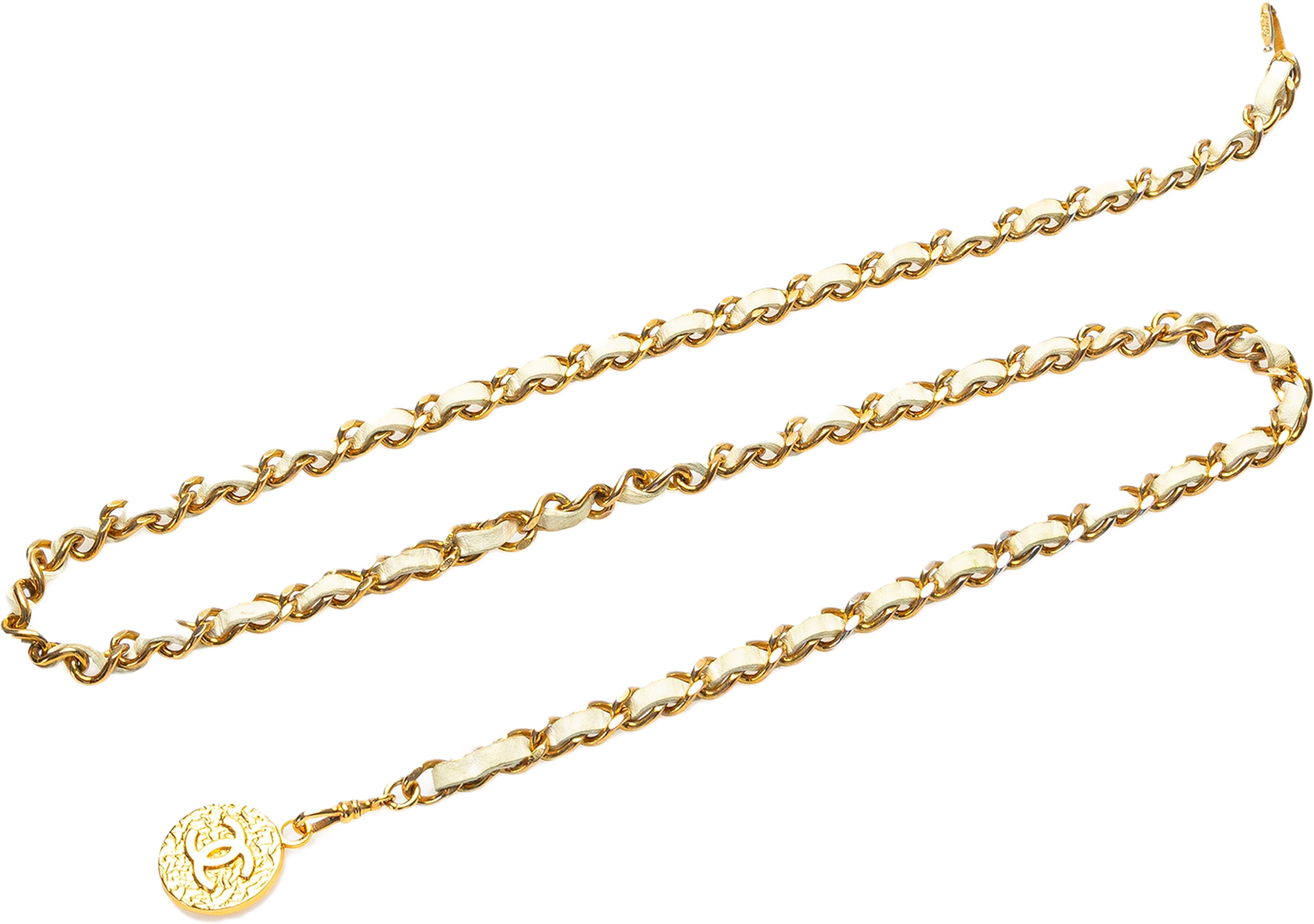 Chanel Gold Plated Medallion Leather Woven Chain Belt