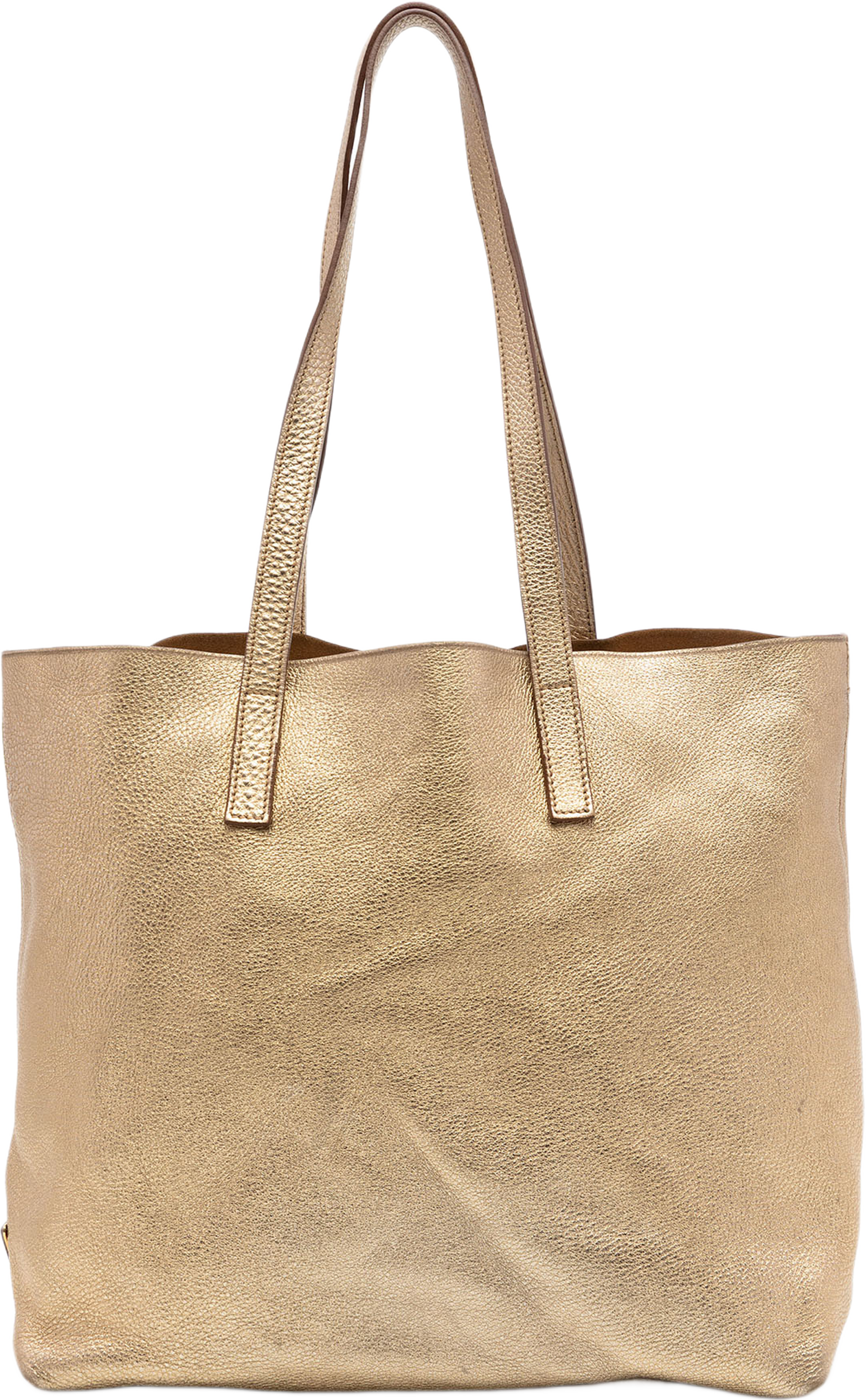 Prada Metallic Vitello Daino Tote, från Luxclusif, i färgen gold. Klicka för att öppna bilden i stort format