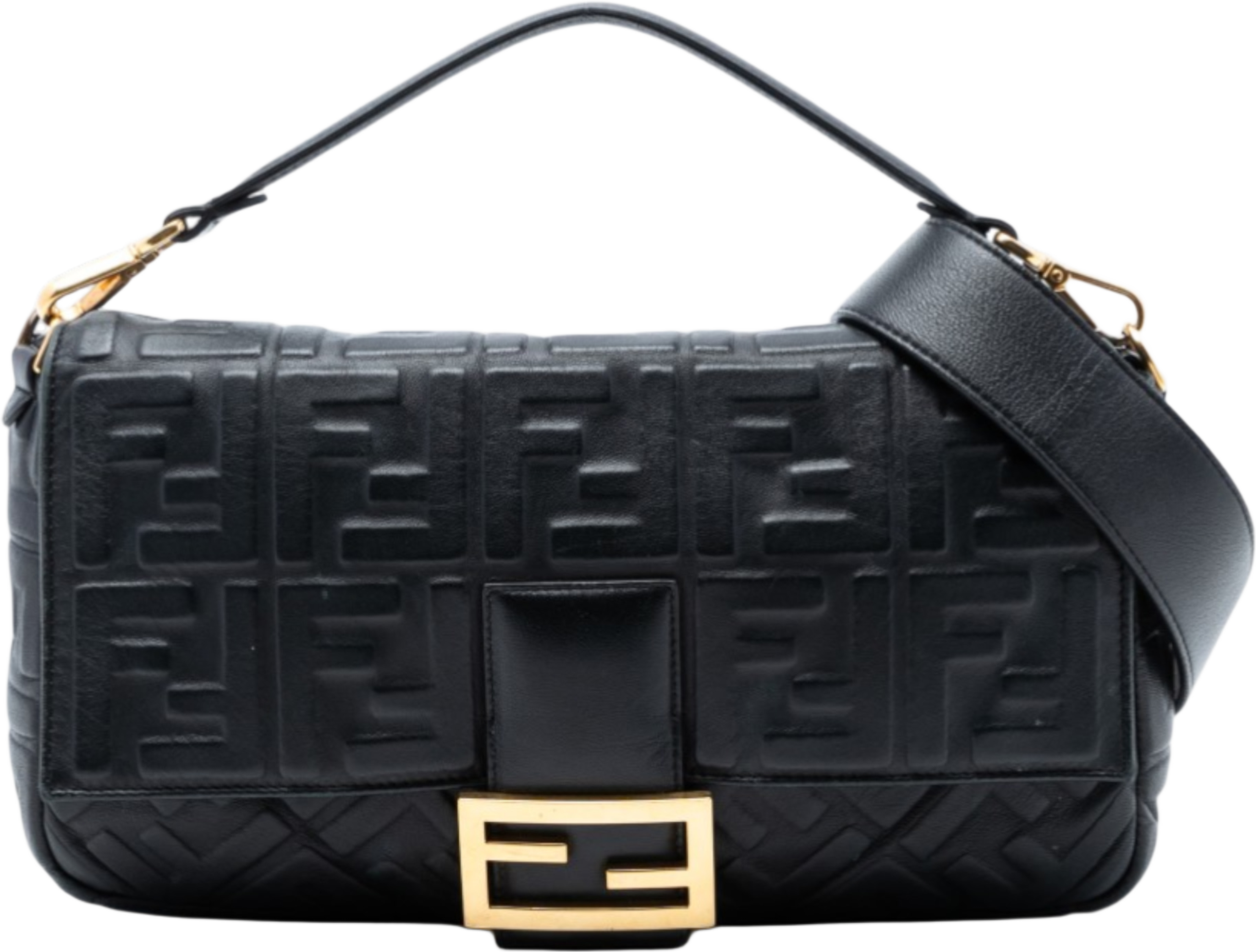 Fendi Large Zucca Embossed Leather Baguette Satchel, från Luxclusif, i färgen black. Klicka för att öppna bilden i stort format