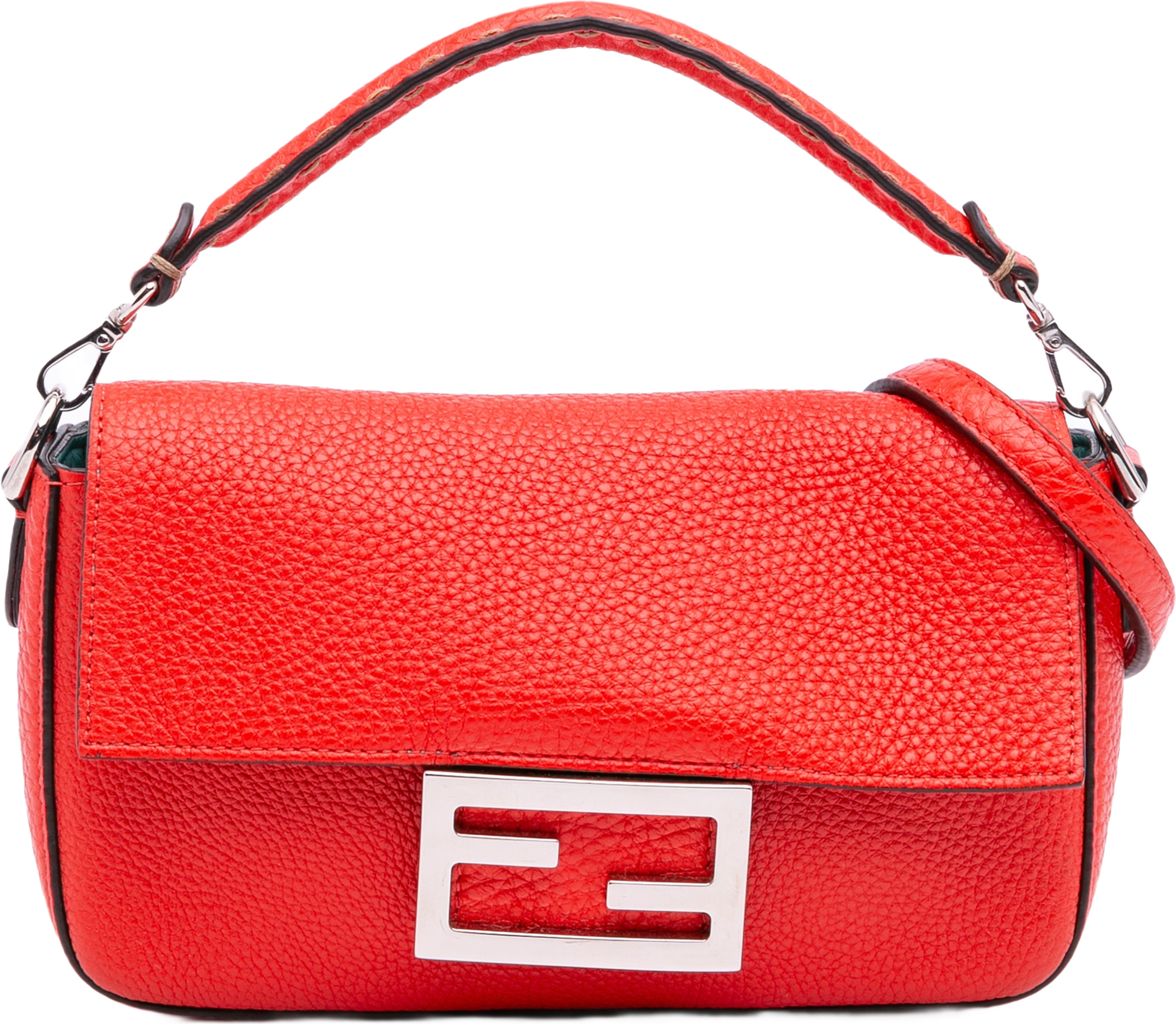 Fendi Mini Leather Baguette Satchel, från Luxclusif, i färgen red. Klicka för att öppna bilden i stort format