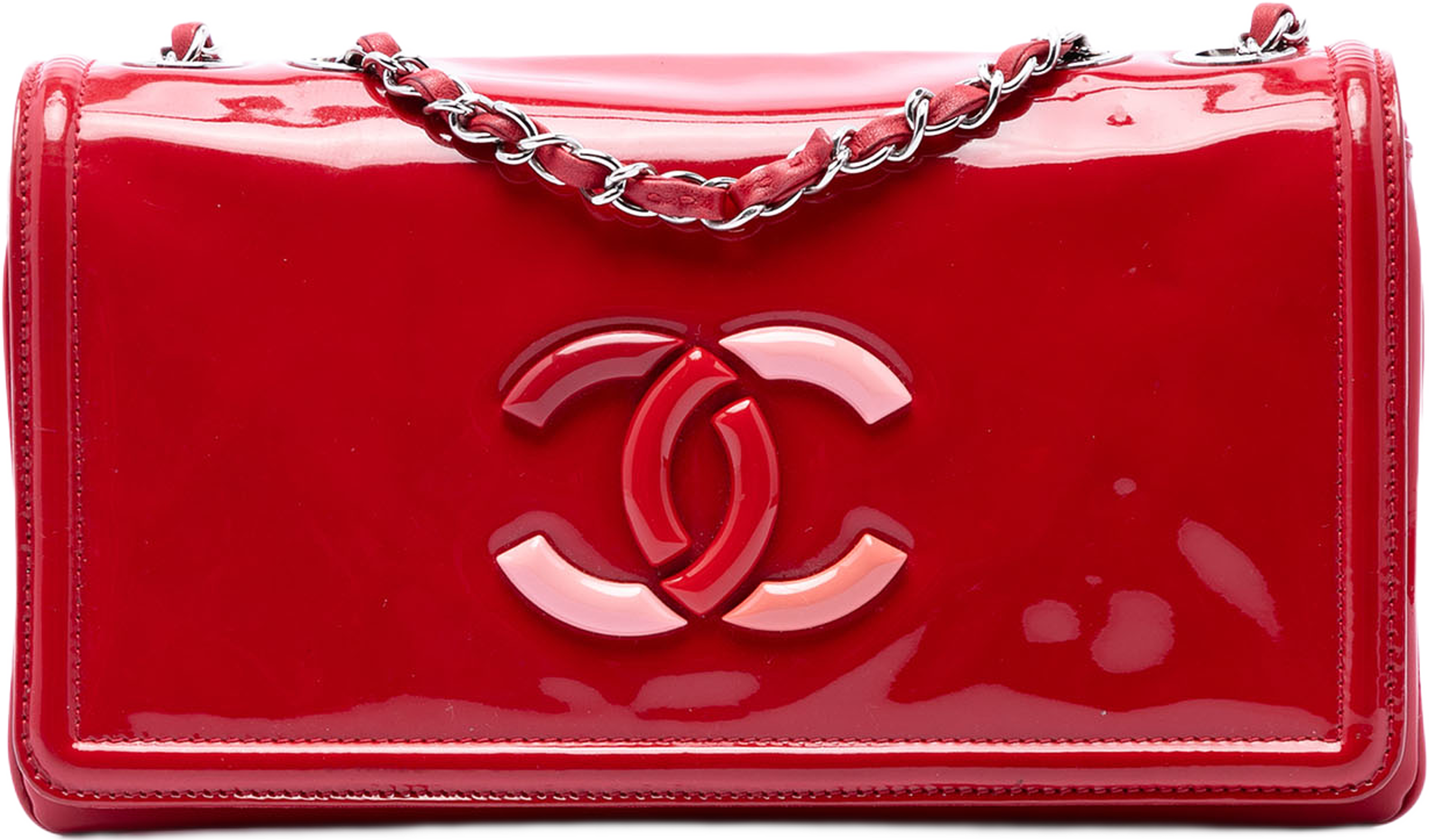 Chanel Cc Patent Lipstick Ligne Flap, från Luxclusif, i färgen red. Klicka för att öppna bilden i stort format