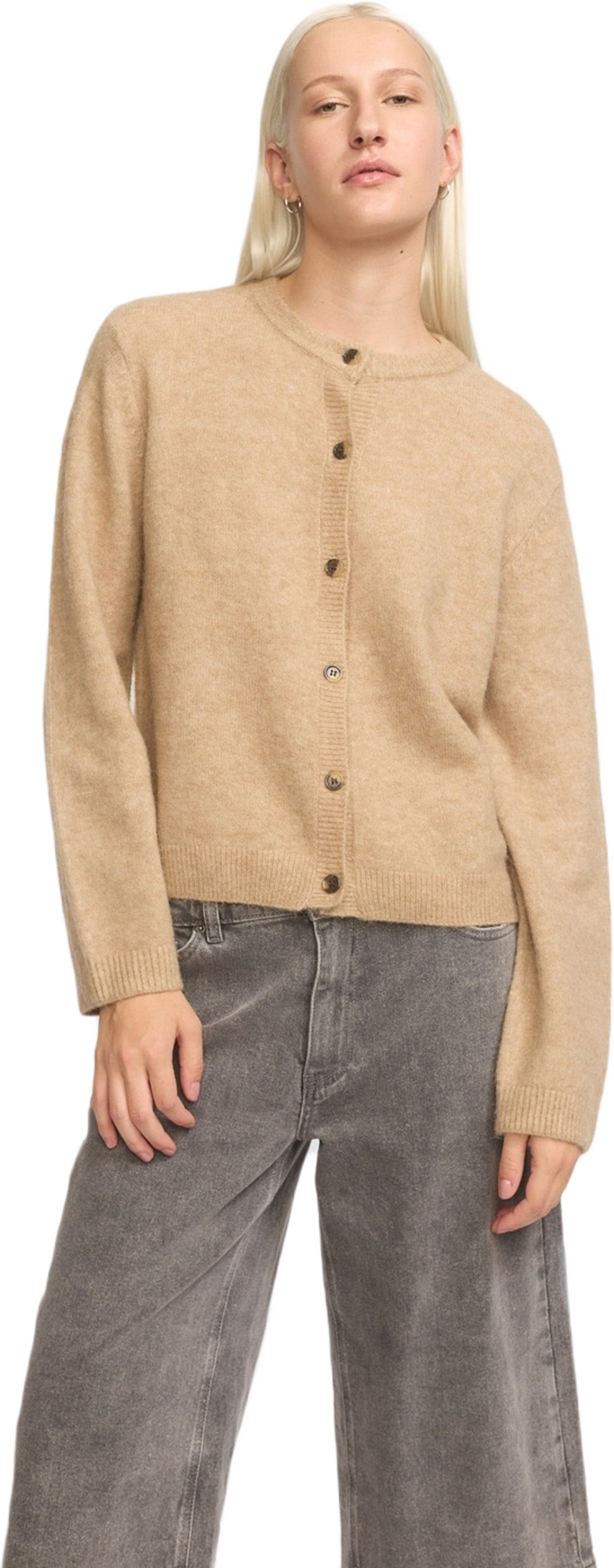 Srallison O-neck Cardigan Knit - Crockery Melange