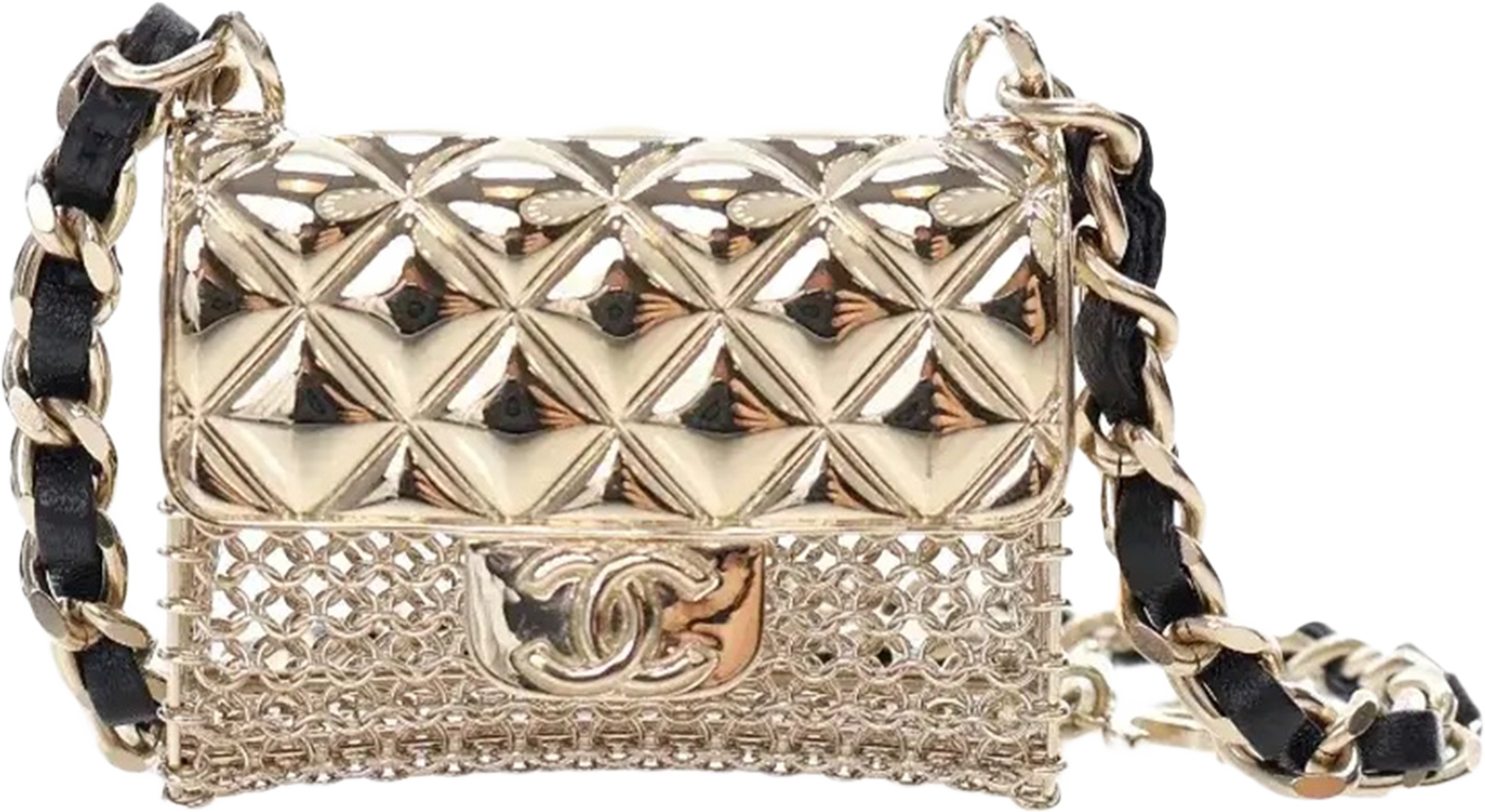 Chanel Gold Plated Lambskin Micro Flap Bag Pendant Necklace