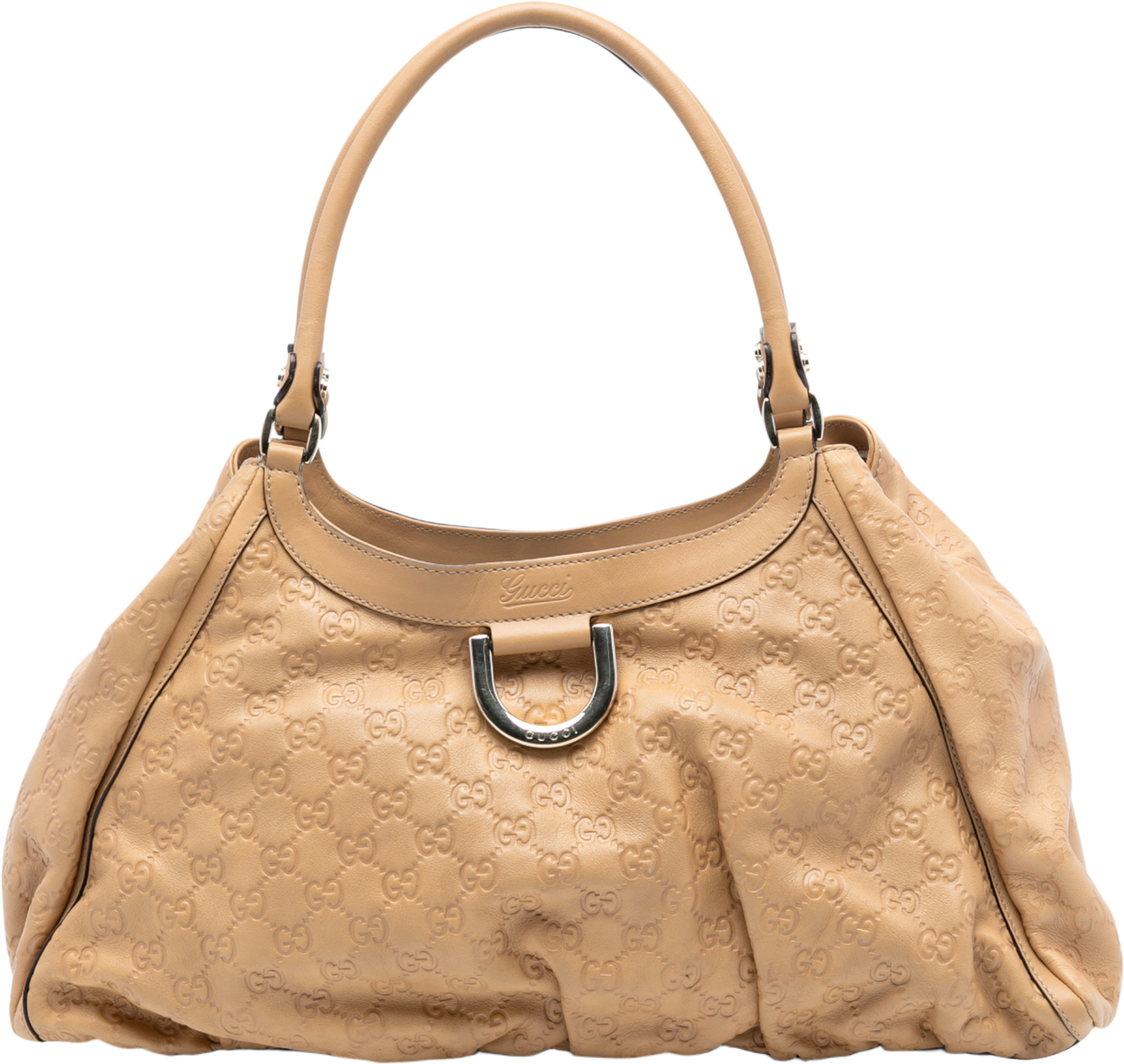 Gucci Guccissima Abbey D Ring Shoulder Bag, från Luxclusif, i färgen caramel. Klicka för att öppna bilden i stort format
