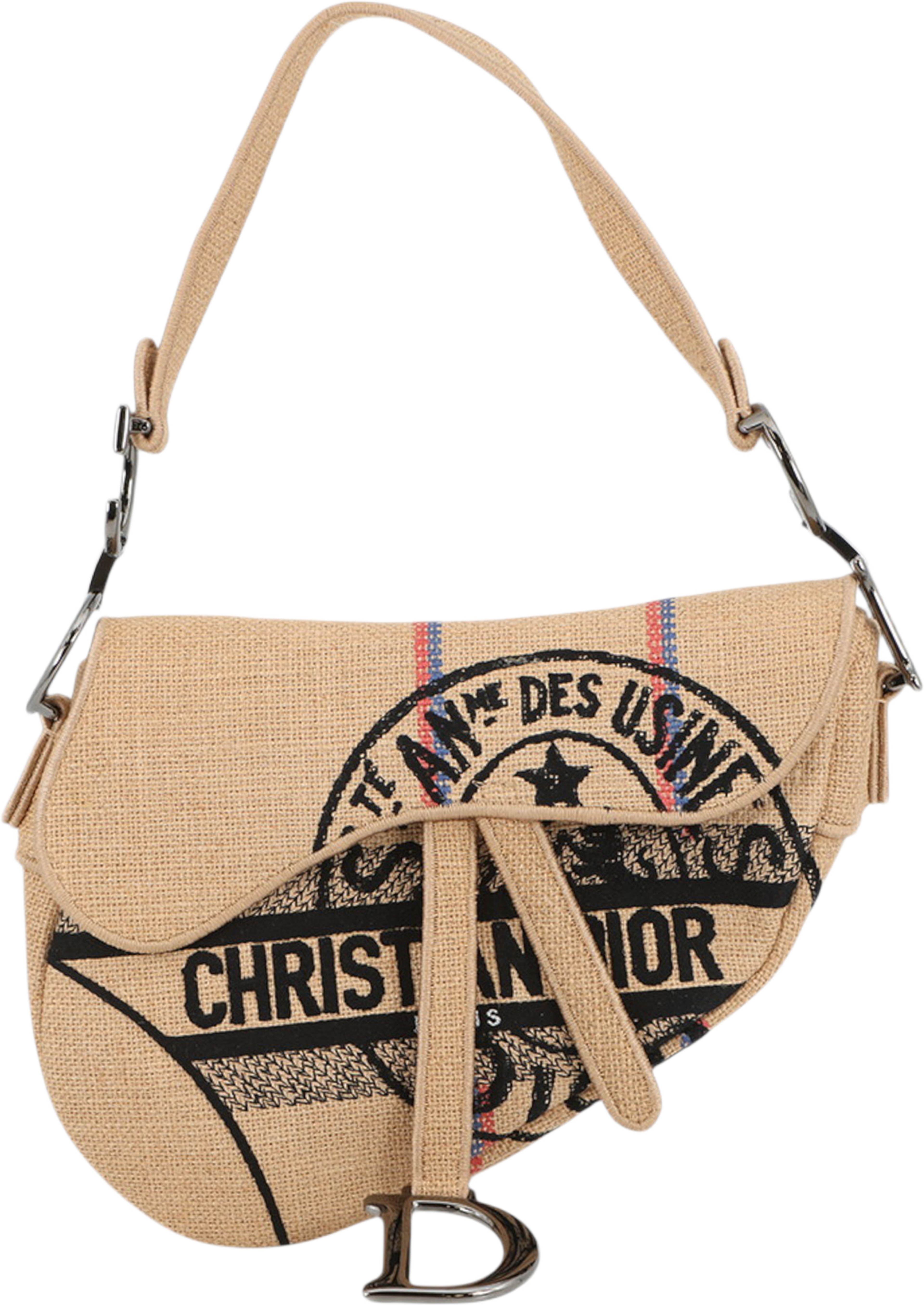 Dior Jute Union Embroidered Saddle Bag, från Luxclusif, i färgen beige. Klicka för att öppna bilden i stort format
