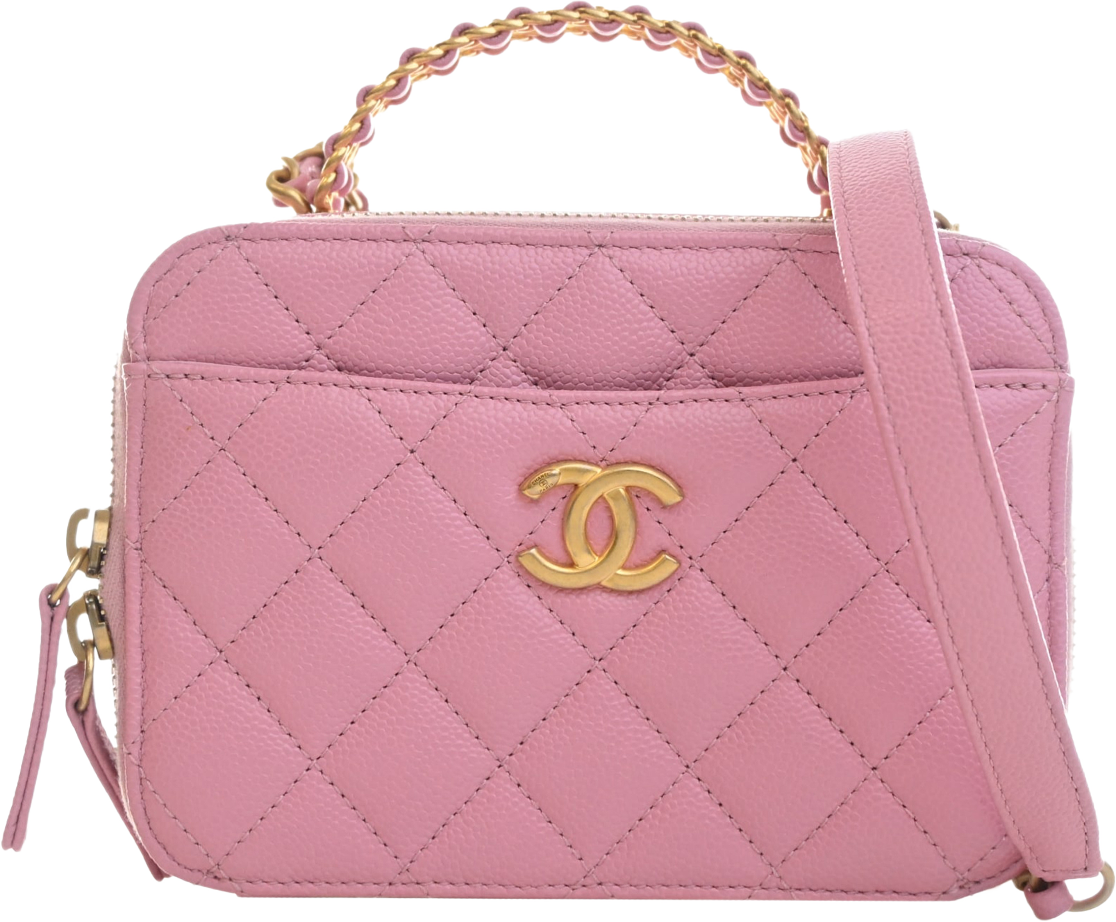 Chanel Small Quilted Caviar Pick Me Up Vanity Case, från Luxclusif, i färgen rosa. Klicka för att öppna bilden i stort format