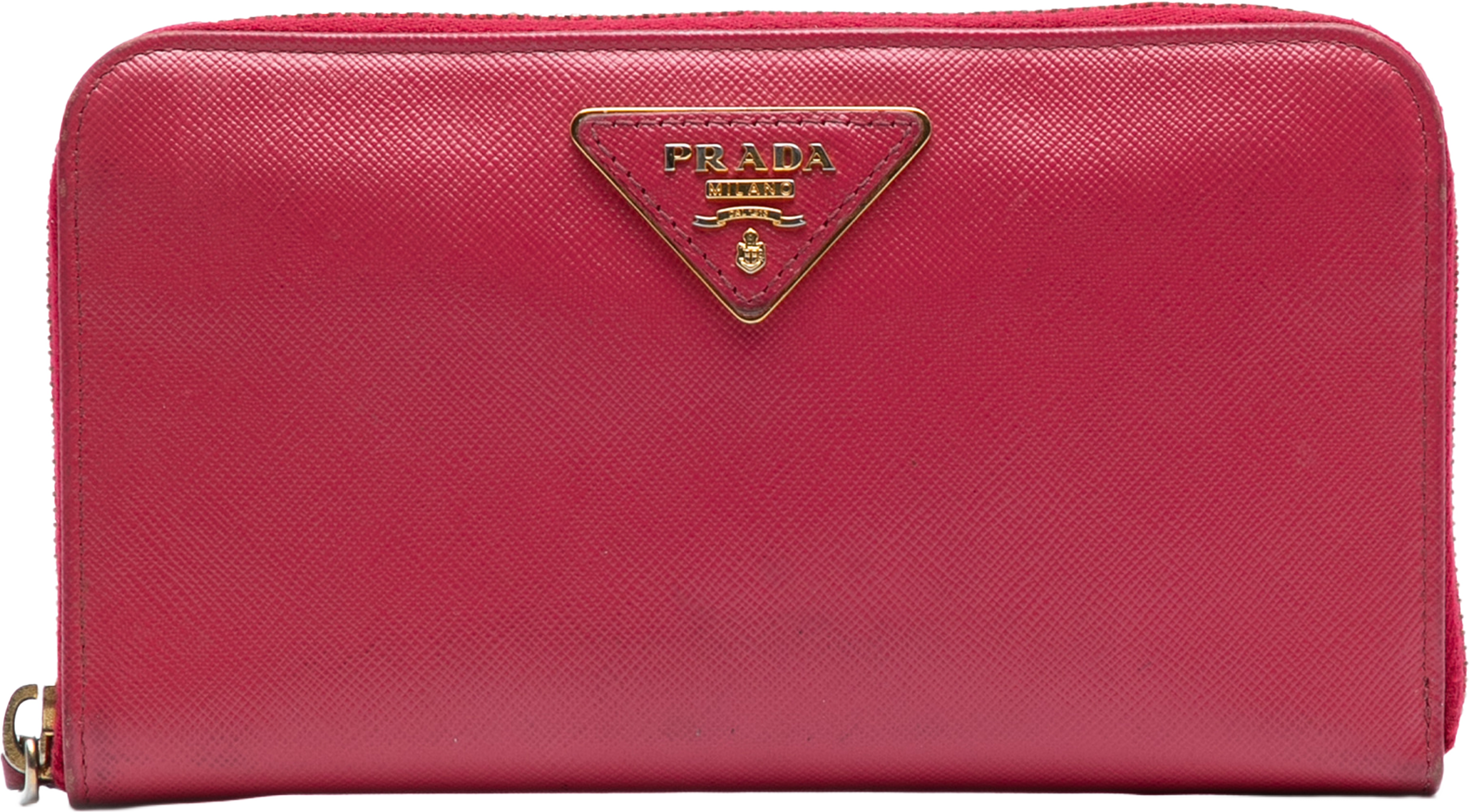 Prada Saffiano Zip Around Long Wallet, från Luxclusif, i färgen red. Klicka för att öppna bilden i stort format