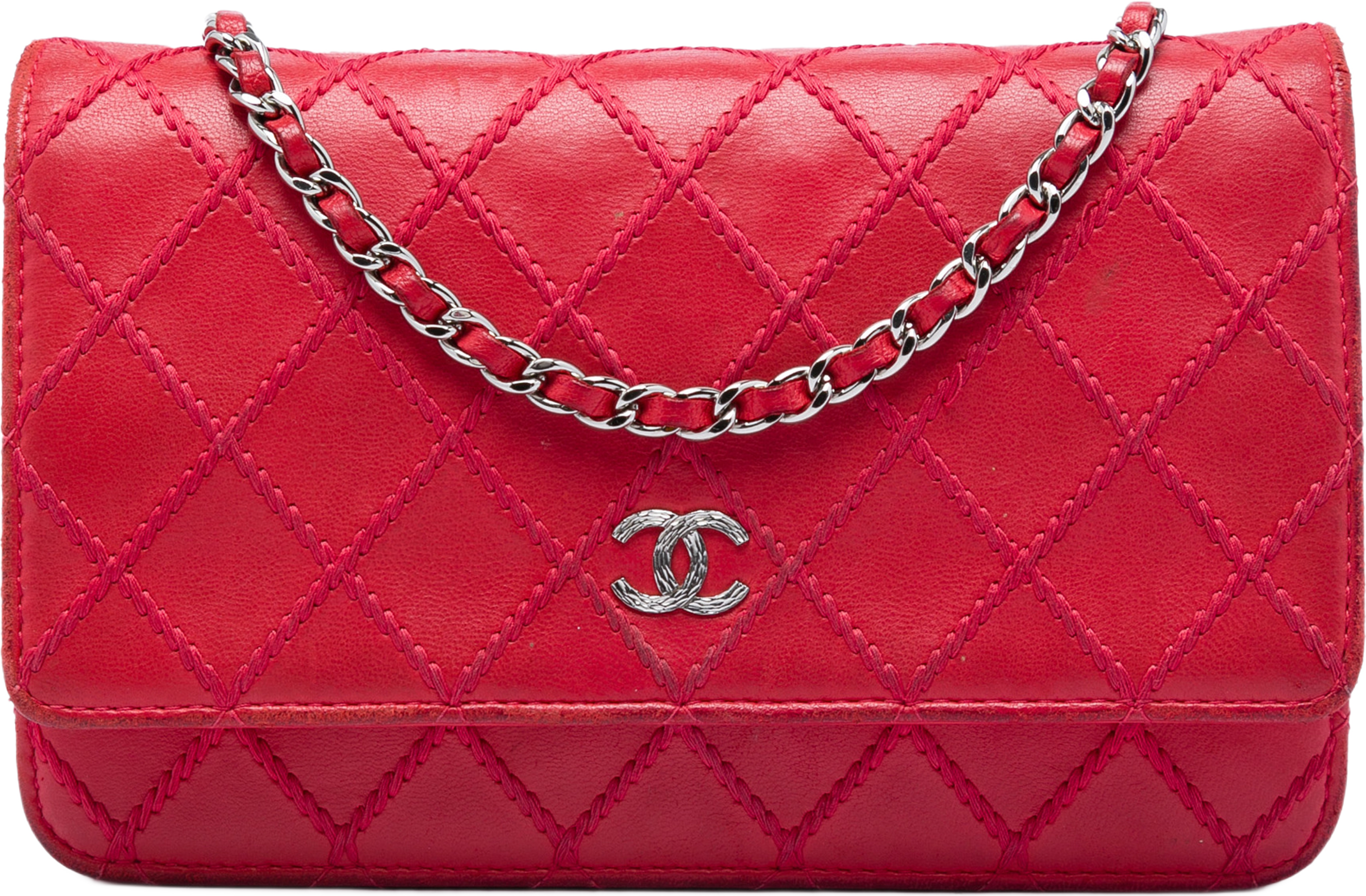 Chanel Cc Lambskin Wild Stitch Wallet On Chain, från Luxclusif, i färgen röd. Klicka för att öppna bilden i stort format