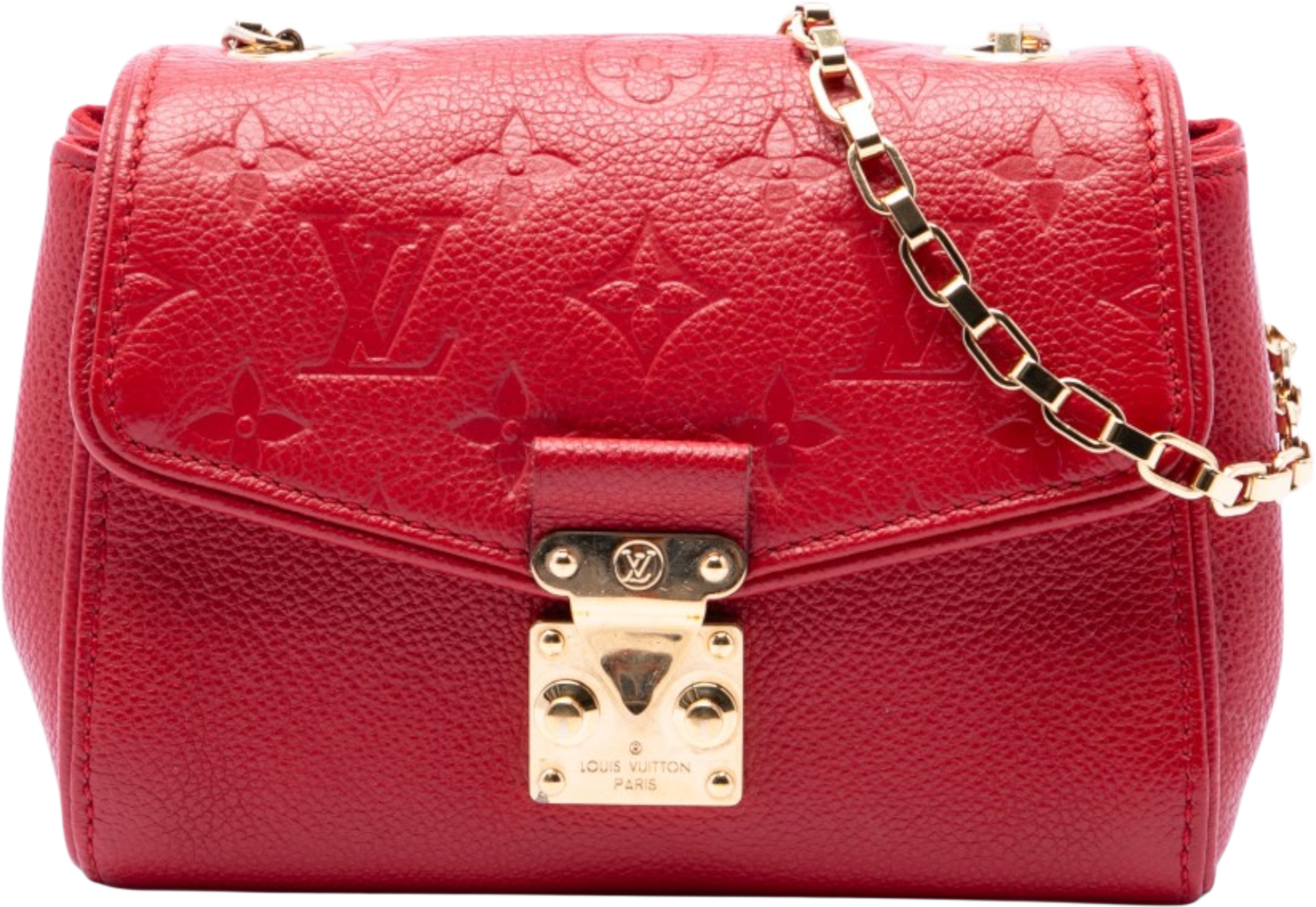 Louis Vuitton Monogram Empreinte Saint Germain Bb, från Luxclusif, i färgen red. Klicka för att öppna bilden i stort format