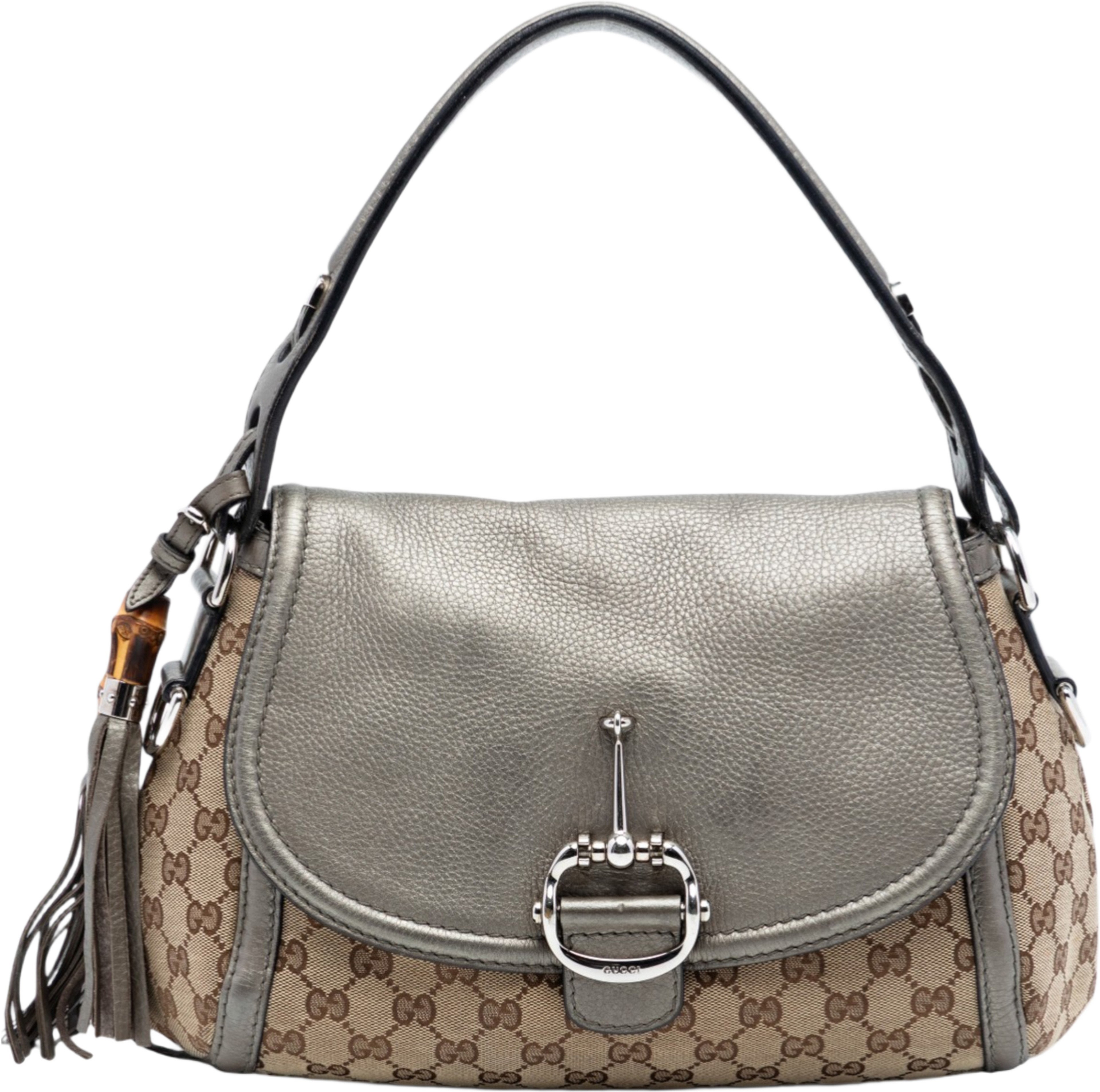 Gucci Medium Gg Canvas Techno Horsebit Satchel, från Luxclusif, i färgen beige. Klicka för att öppna bilden i stort format