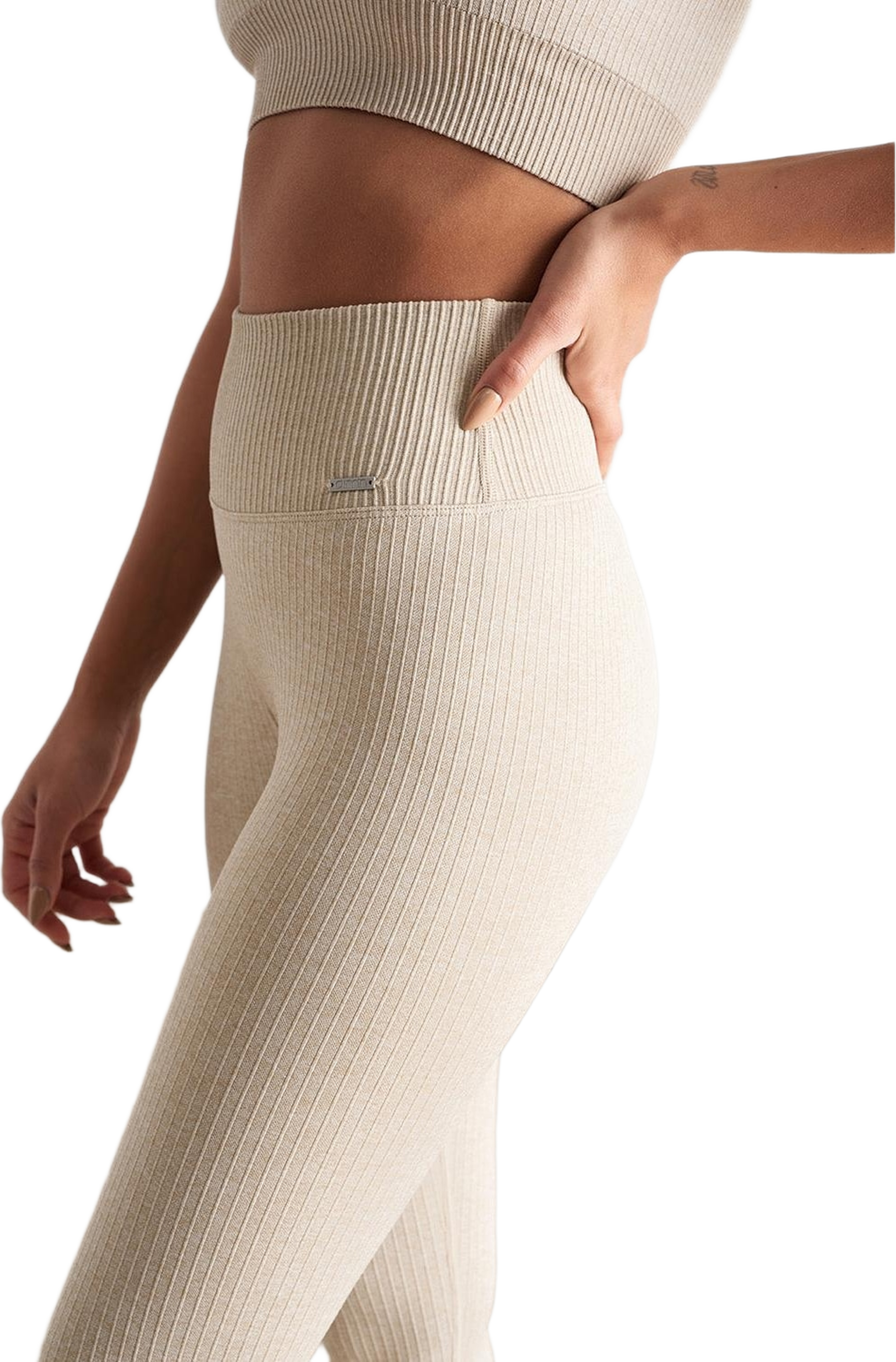 Beige Melange Ribbed Seamless Tights