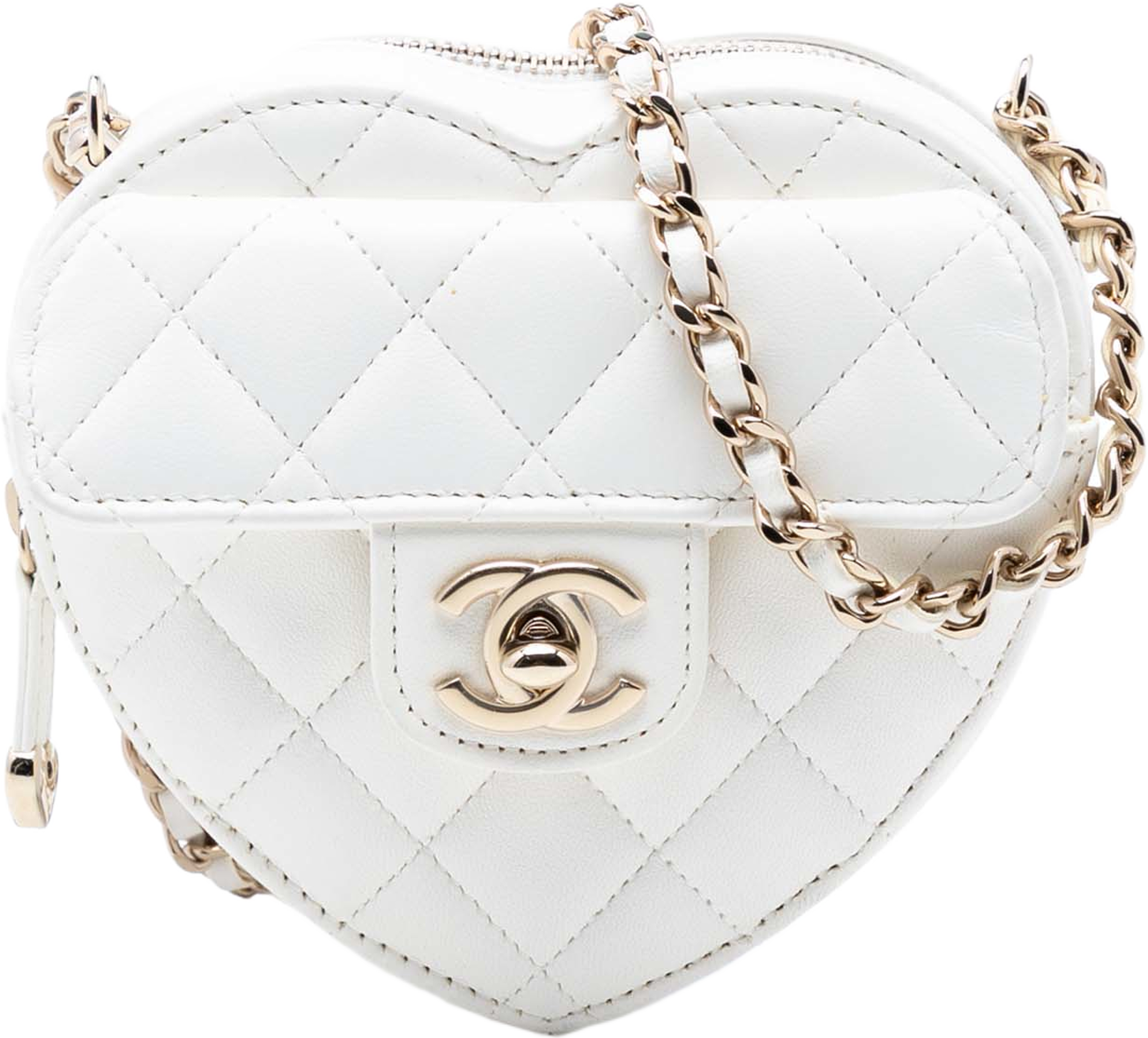 Chanel Mini Lambskin Cc In Love Heart Crossbody, från Luxclusif, i färgen white. Klicka för att öppna bilden i stort format