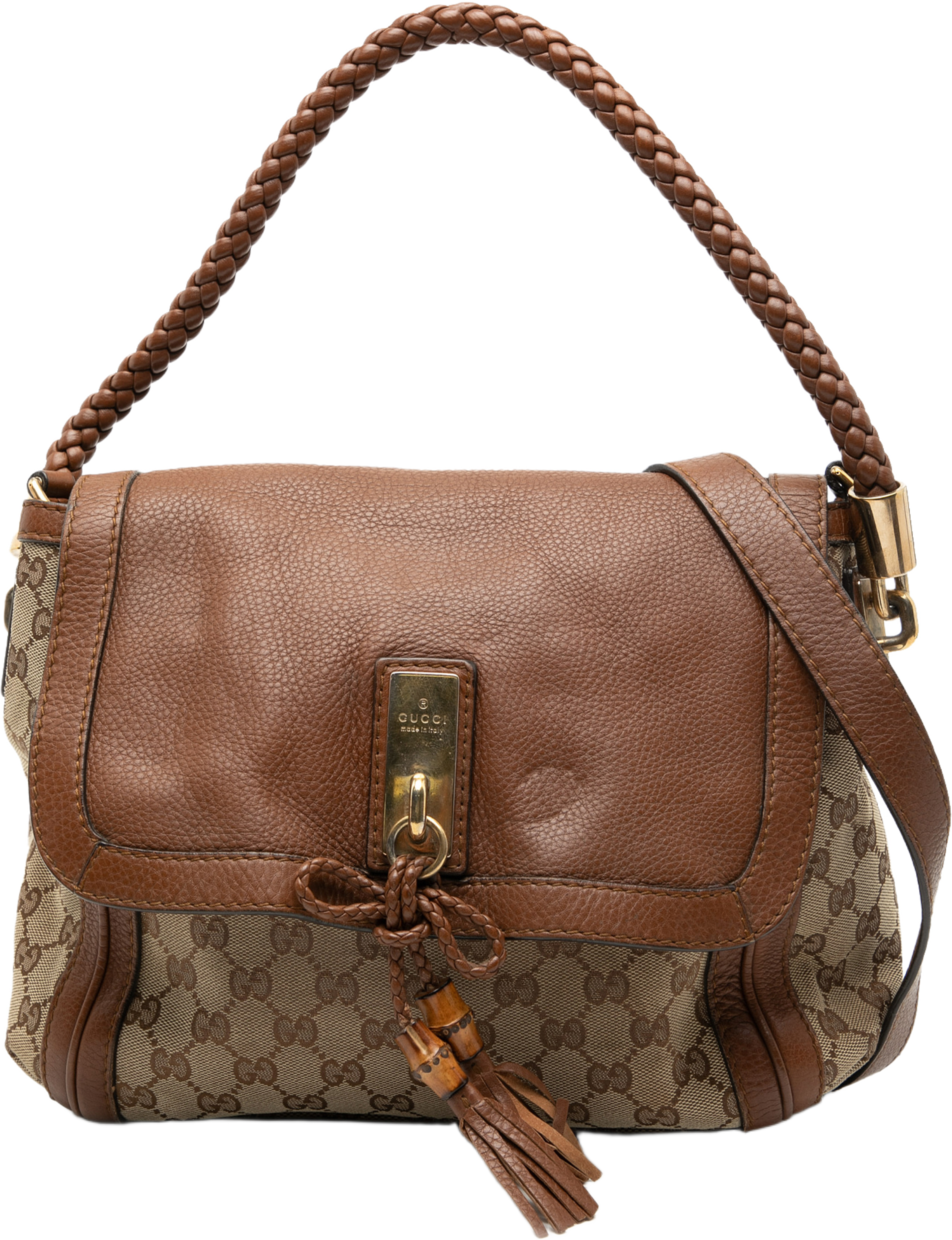 Gucci Gg Canvas Bella Flap Satchel, från Luxclusif, i färgen beige. Klicka för att öppna bilden i stort format