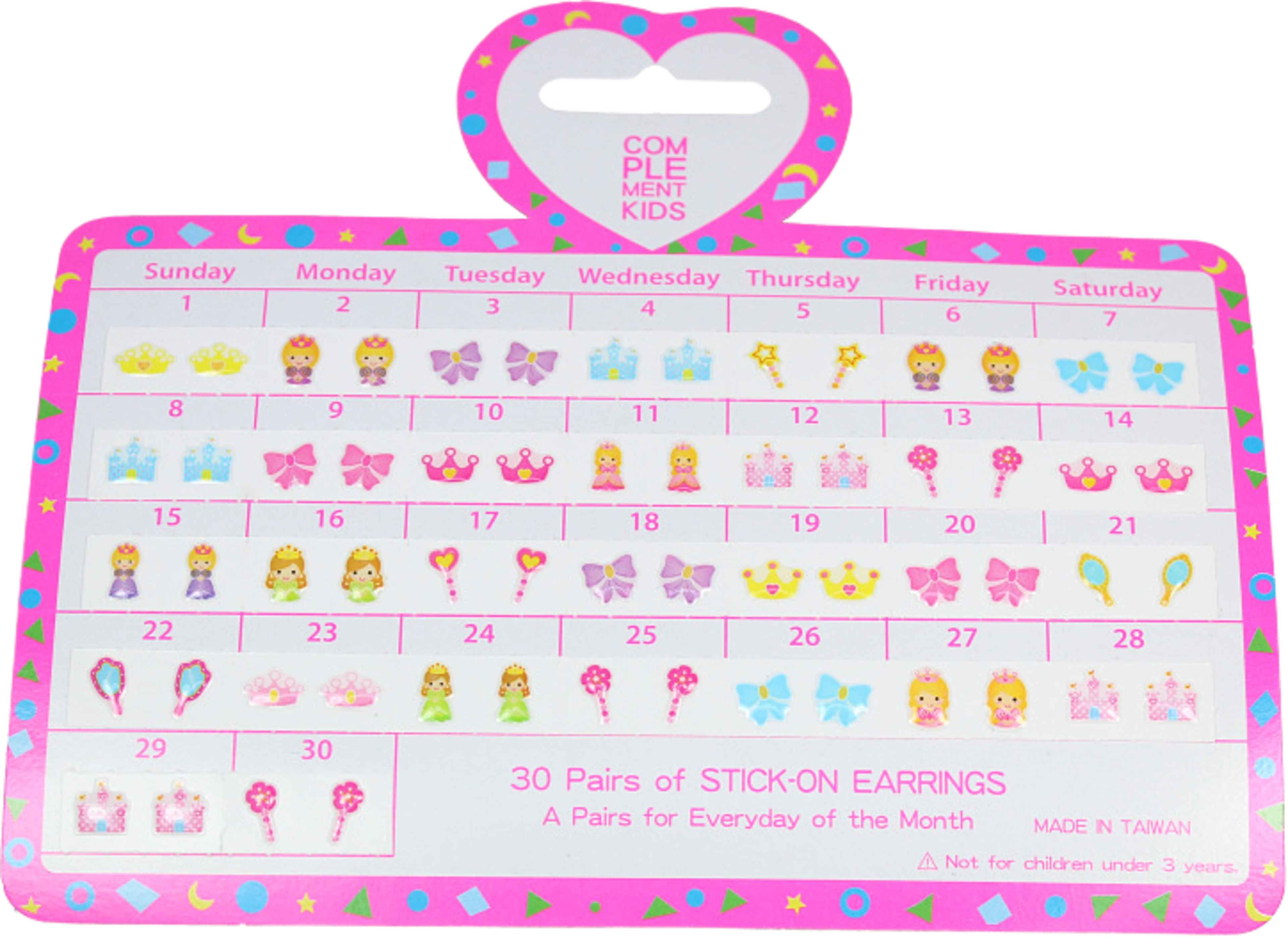 Set med klisterörhängen mix av olika princess-motiv, från Complement Kids, i färgen pink. Klicka för att öppna bilden i stort format